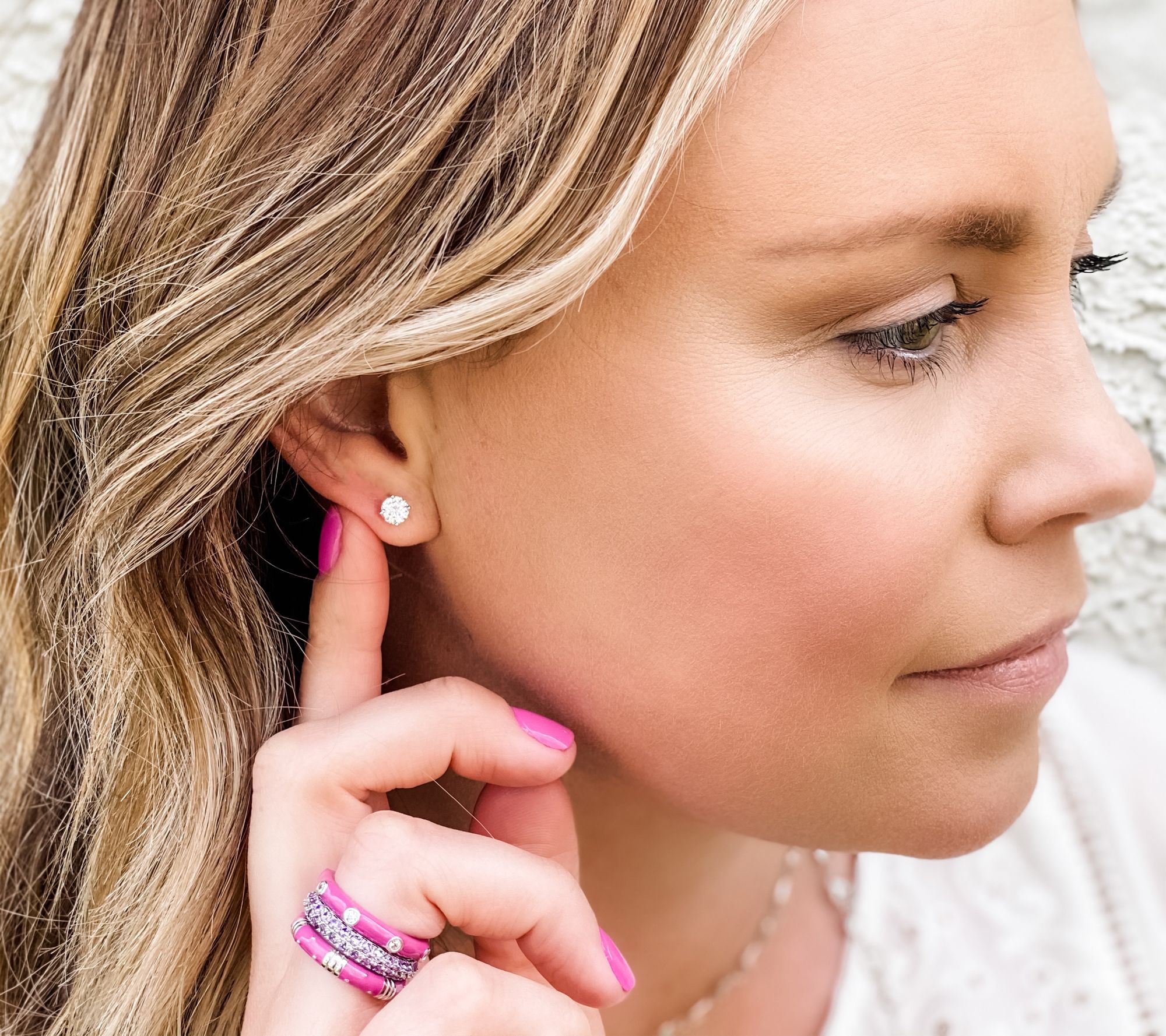 Diamonique 100-Facet Round Stud Earrings, Platinum Clad