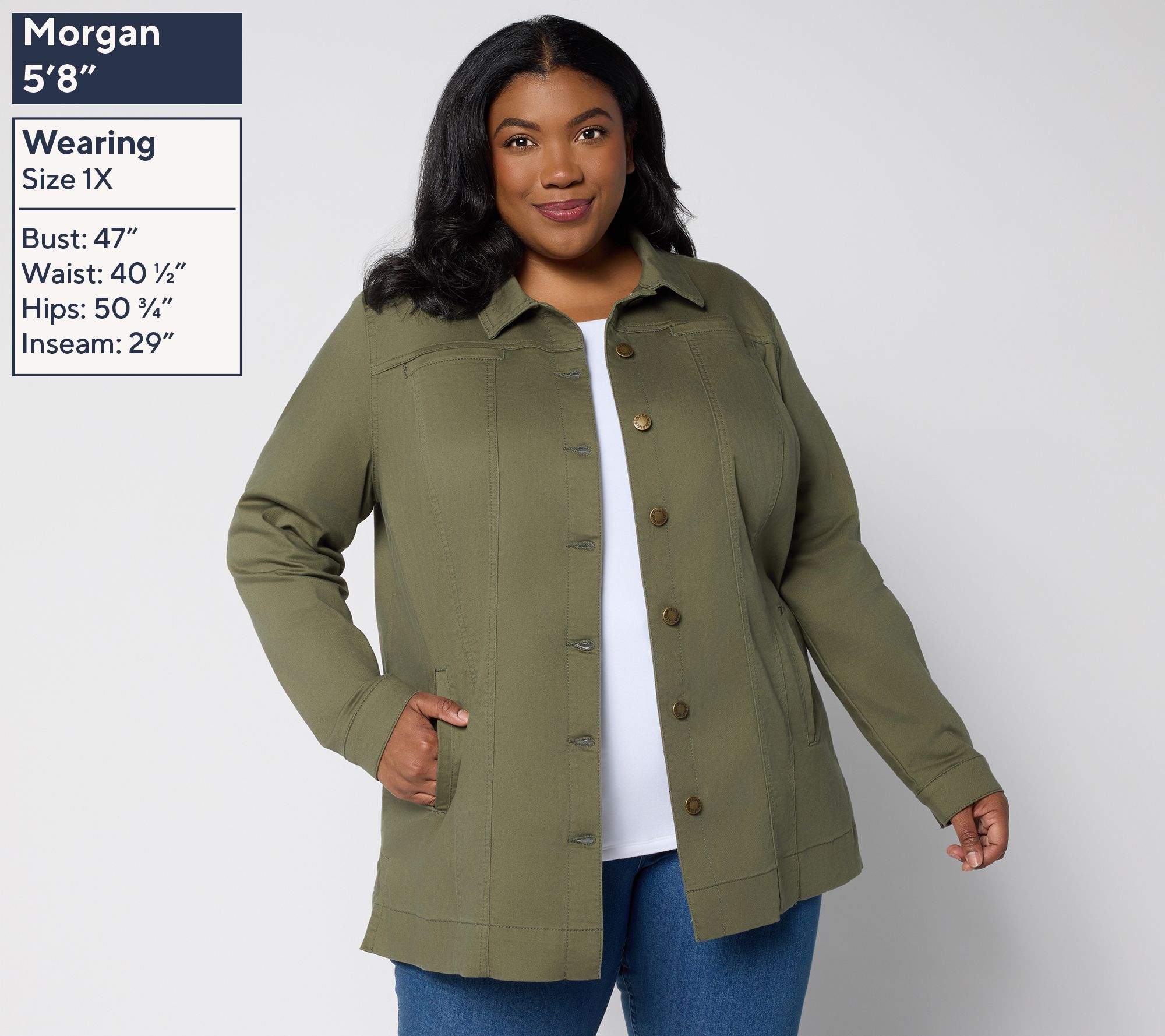 Belle Boho by Kim Gravel Regular Stretch Denim Long Ranch Jacket