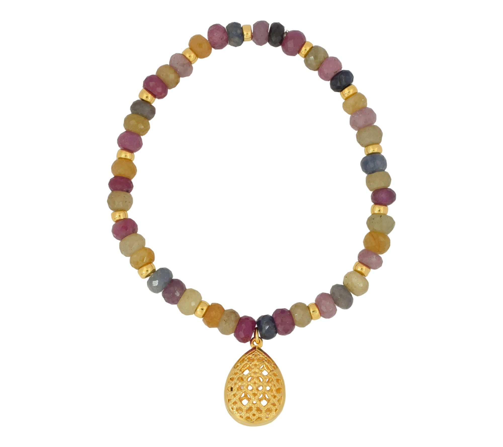 14K Gold Plated Corundum Charm Stretch Bracelet