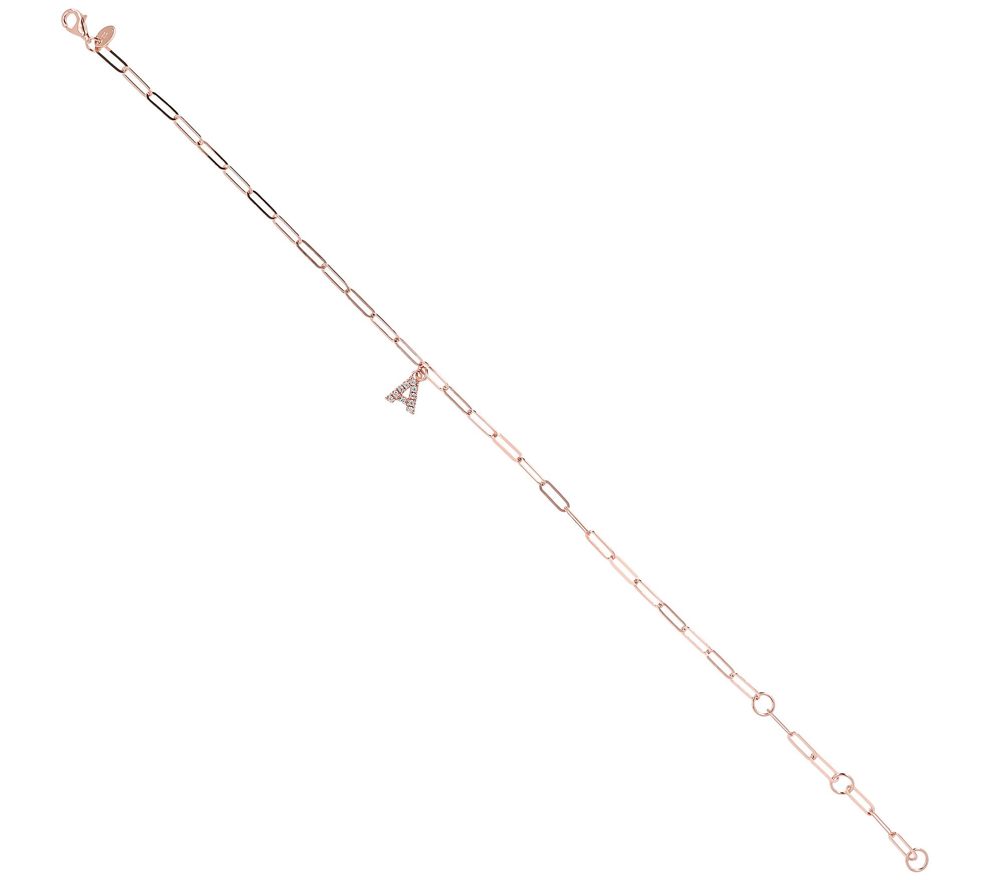 Diamonique Initial Paperclip Ankle Bracelet, 14 K Rose Clad
