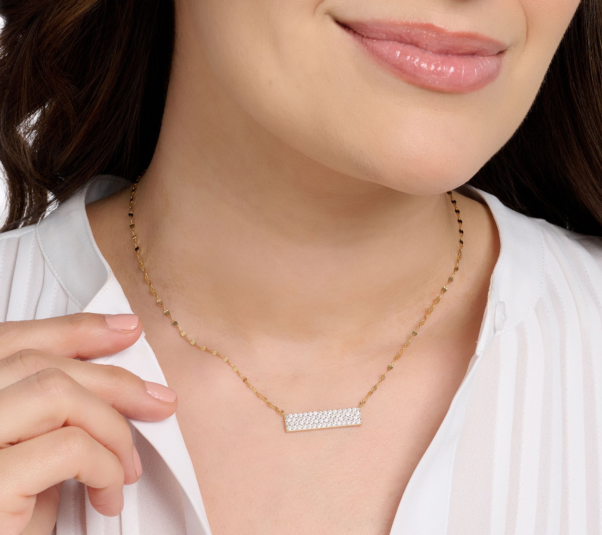 Diamonique x Jennifer Miller Rectangular Pave Necklace, Sterling Silver