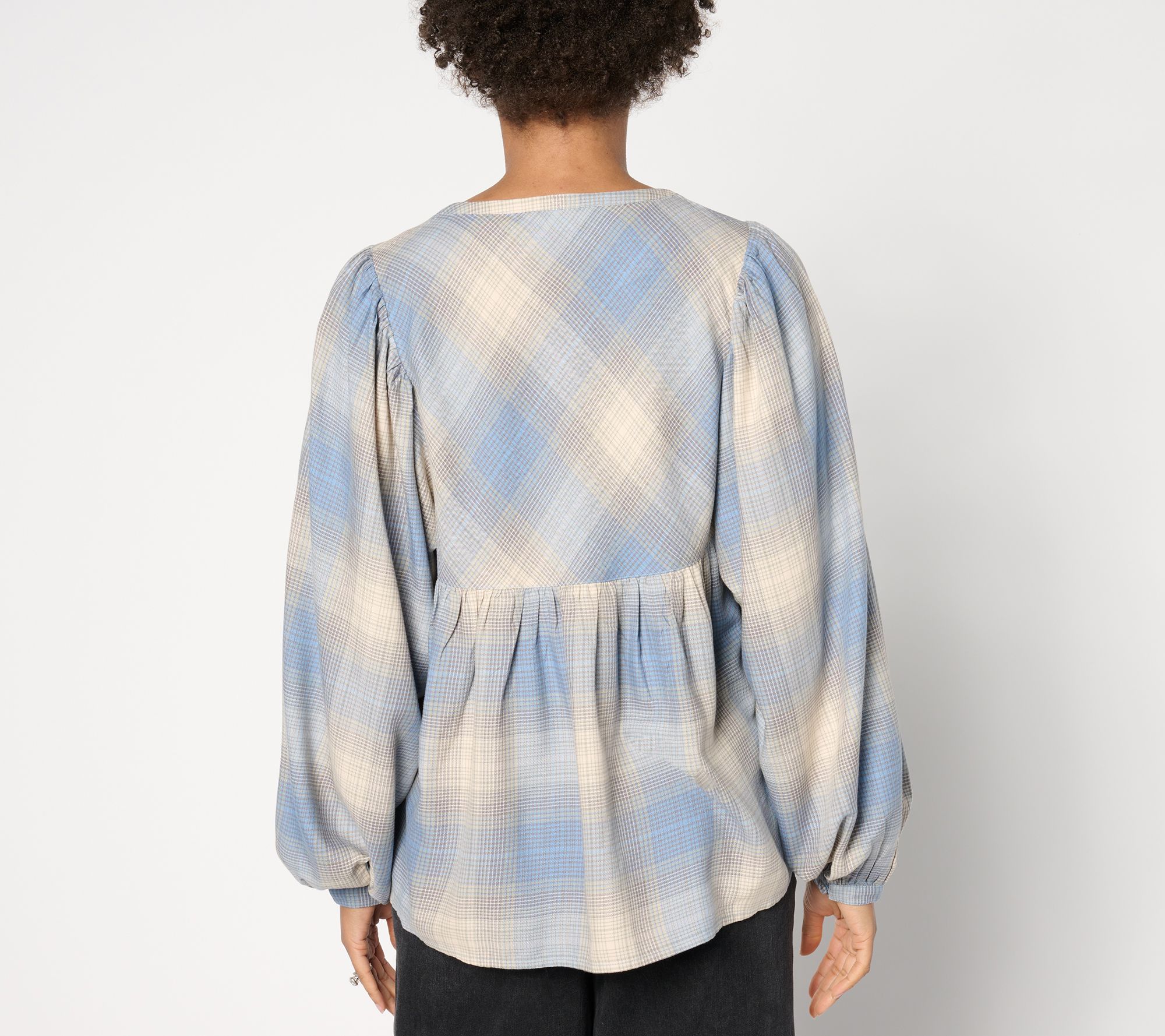 Me by Jennie Garth Ynez Drapey Flannel Blouse with Curve Yoke