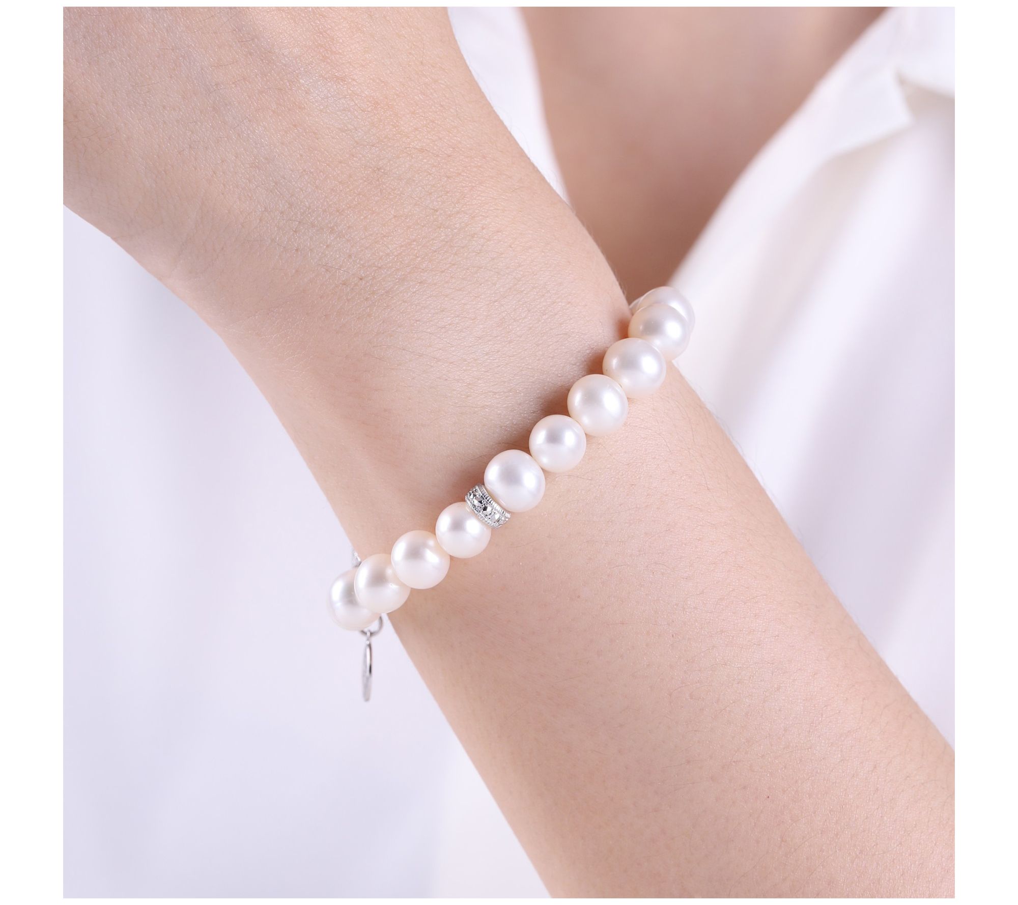 Dallas Prince Marcasite & Cultured Pearl Bracelet, Sterling