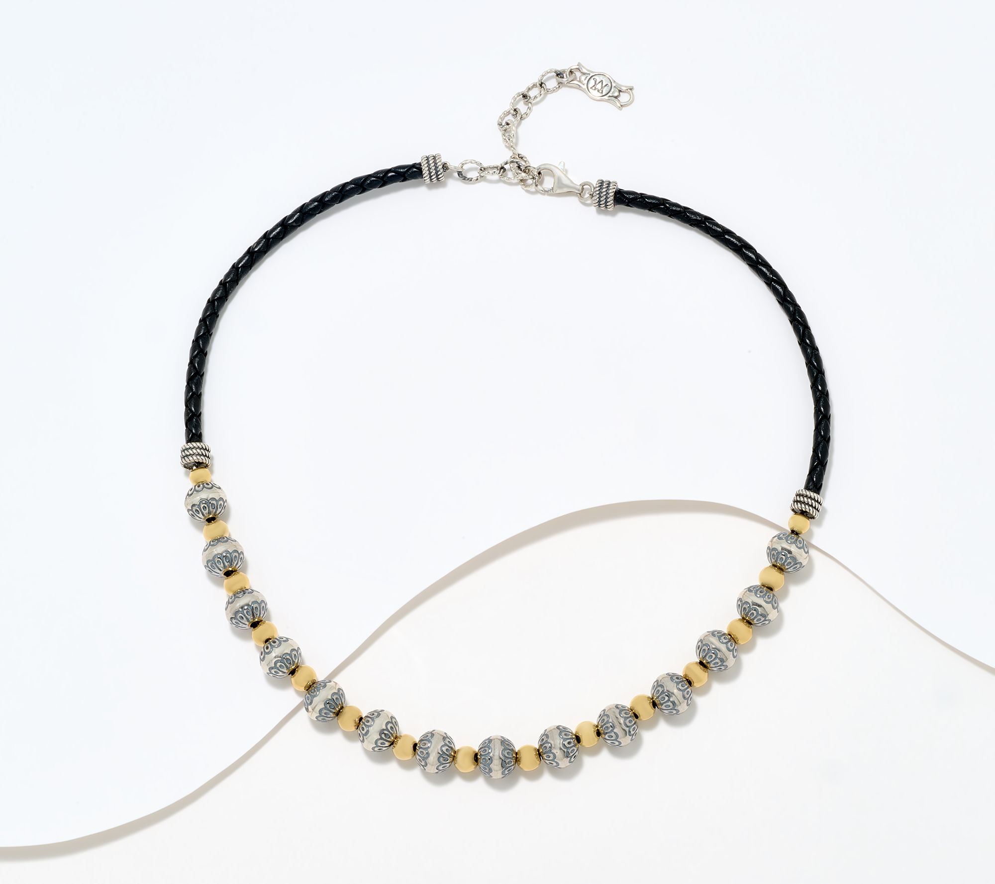 American West Sterl & TwoTone Native Pearl & Leather Necklace