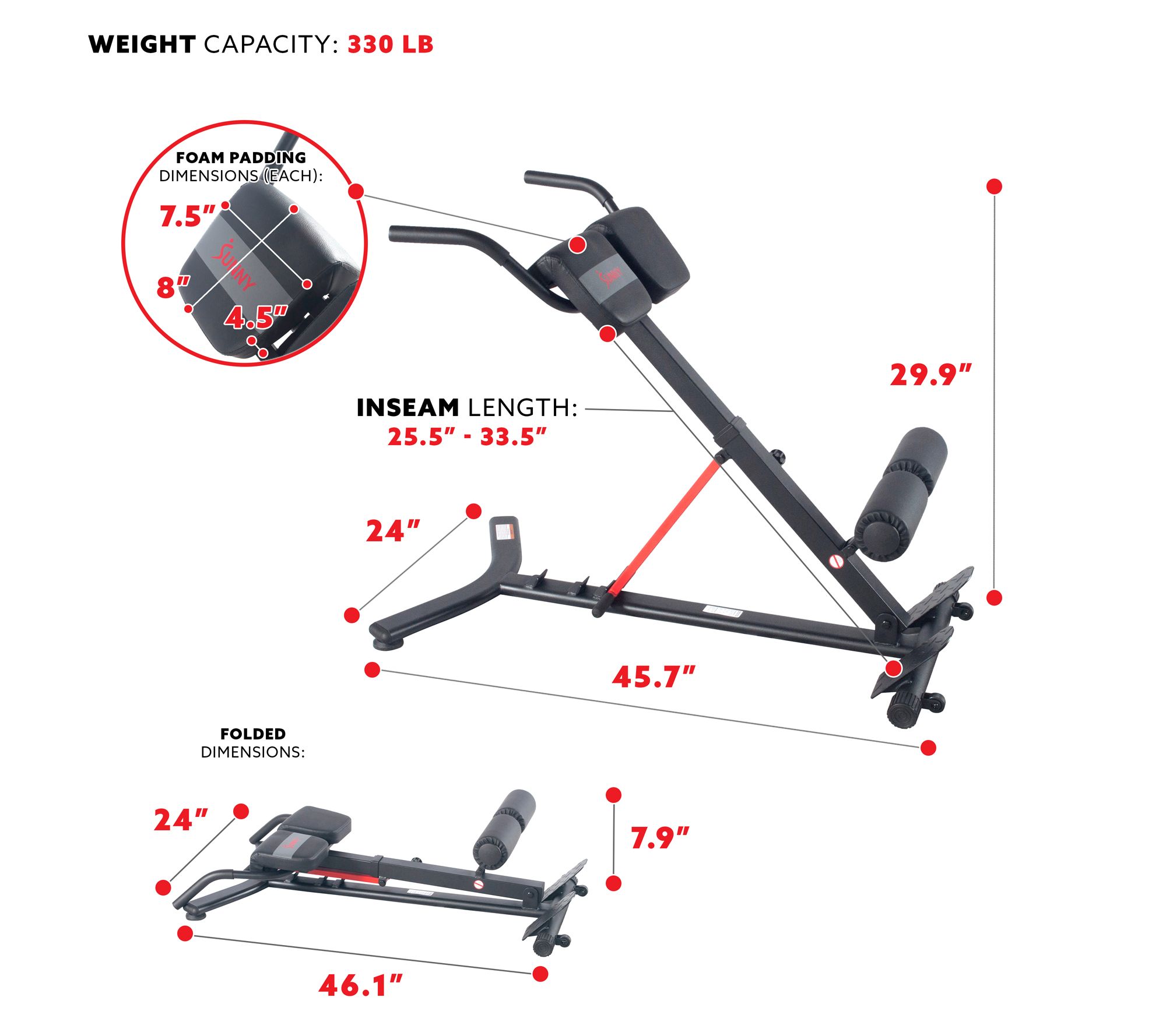 Sunny Health Fitness Roman Chair w/ Dip Station- SF-BH620062