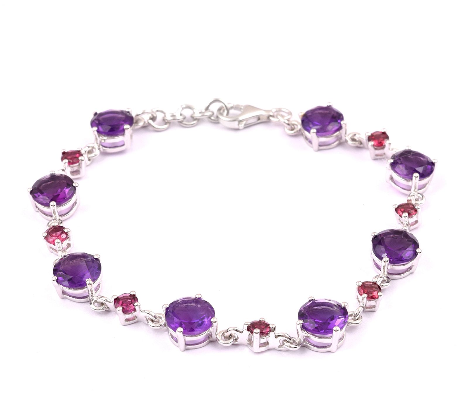 Sterling Silver 11.75 cttw Amethyst & RhodoliteBracelet
