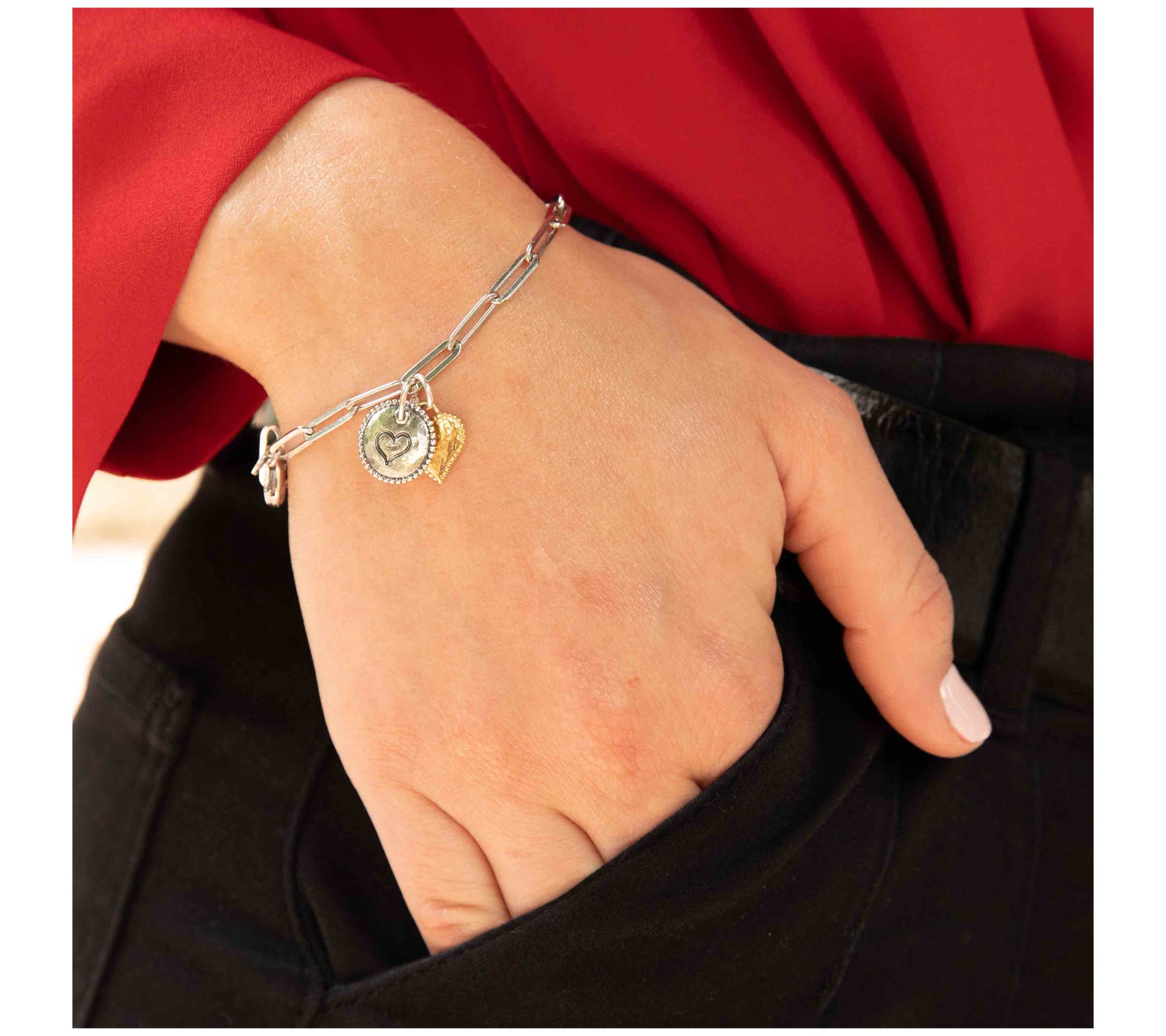 Or Paz Two-Tone Sterling Paperclip Bracelet with Charms