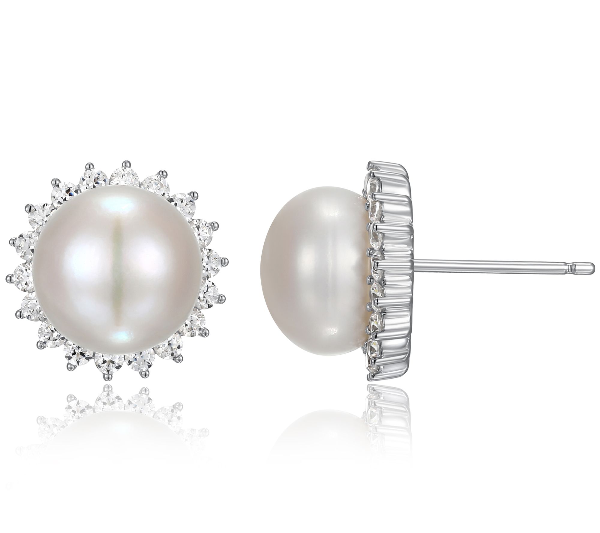 Diamonique & Cultured Pearl Earrings & Necklace Set, Sterling