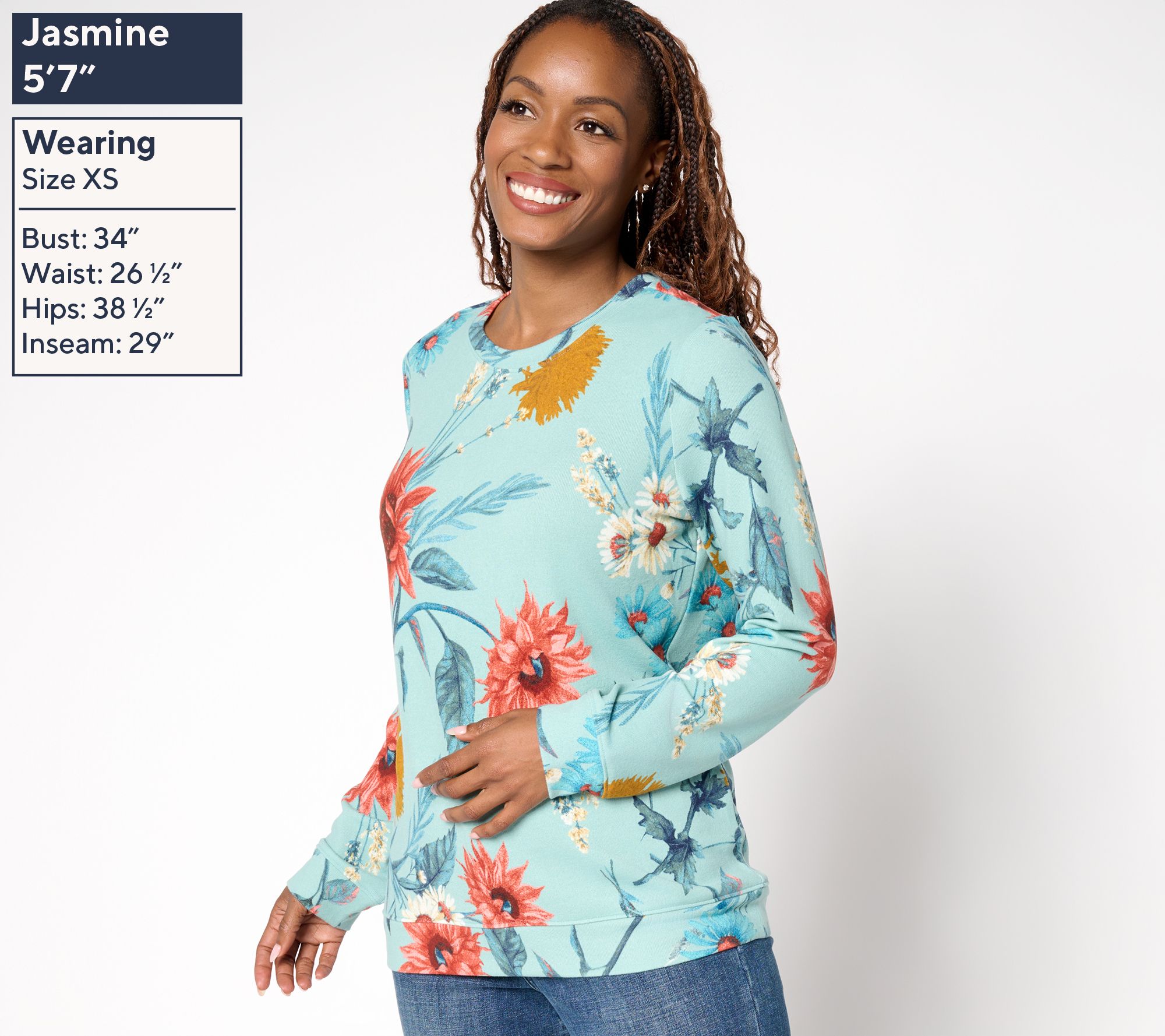 Denim & Co. Printed Heavenly Jersey Round Neck Long Sleeve Pullover