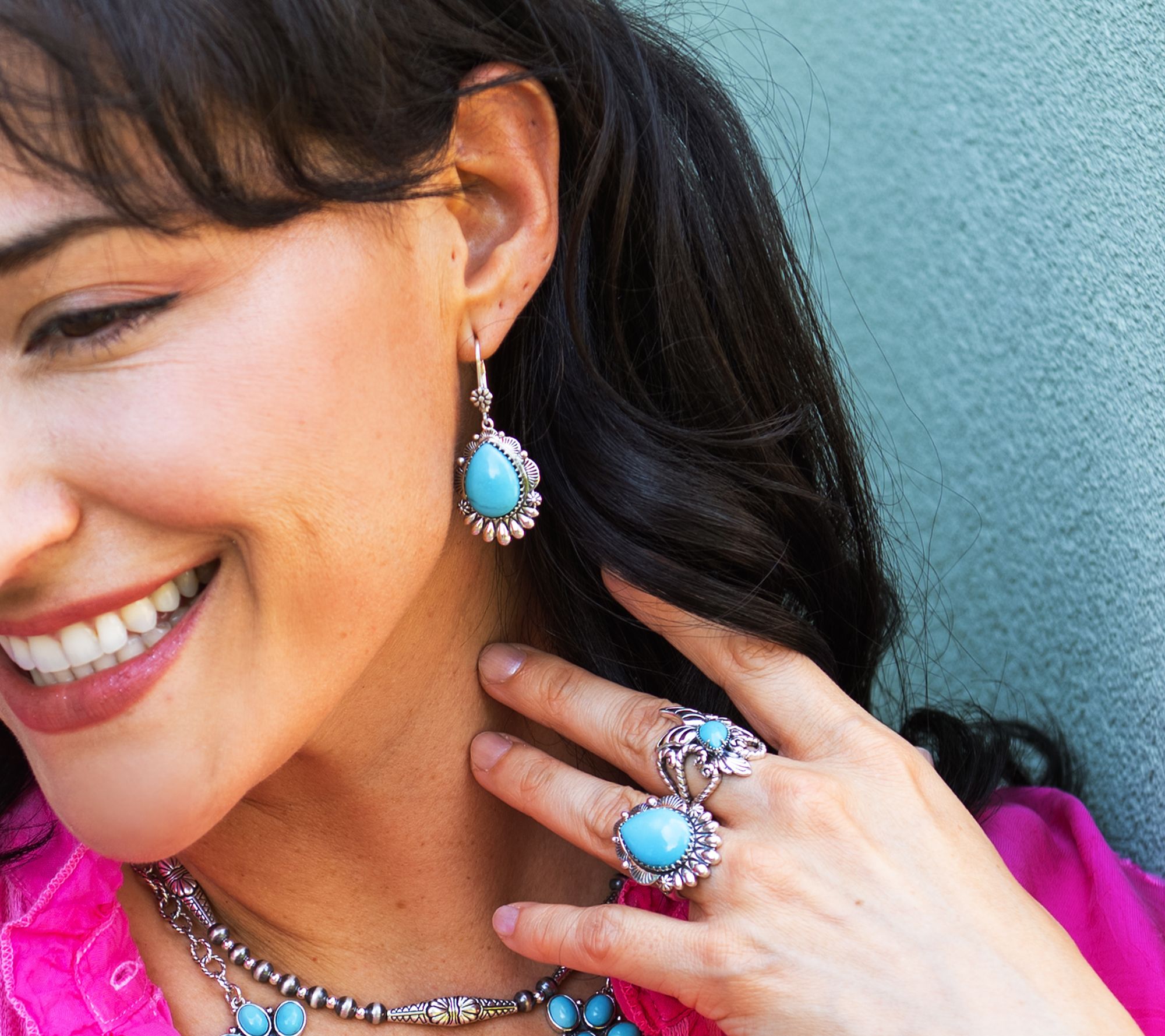 American West Sterling Silver Pear Kingman Turquoise Lever Back Earrings