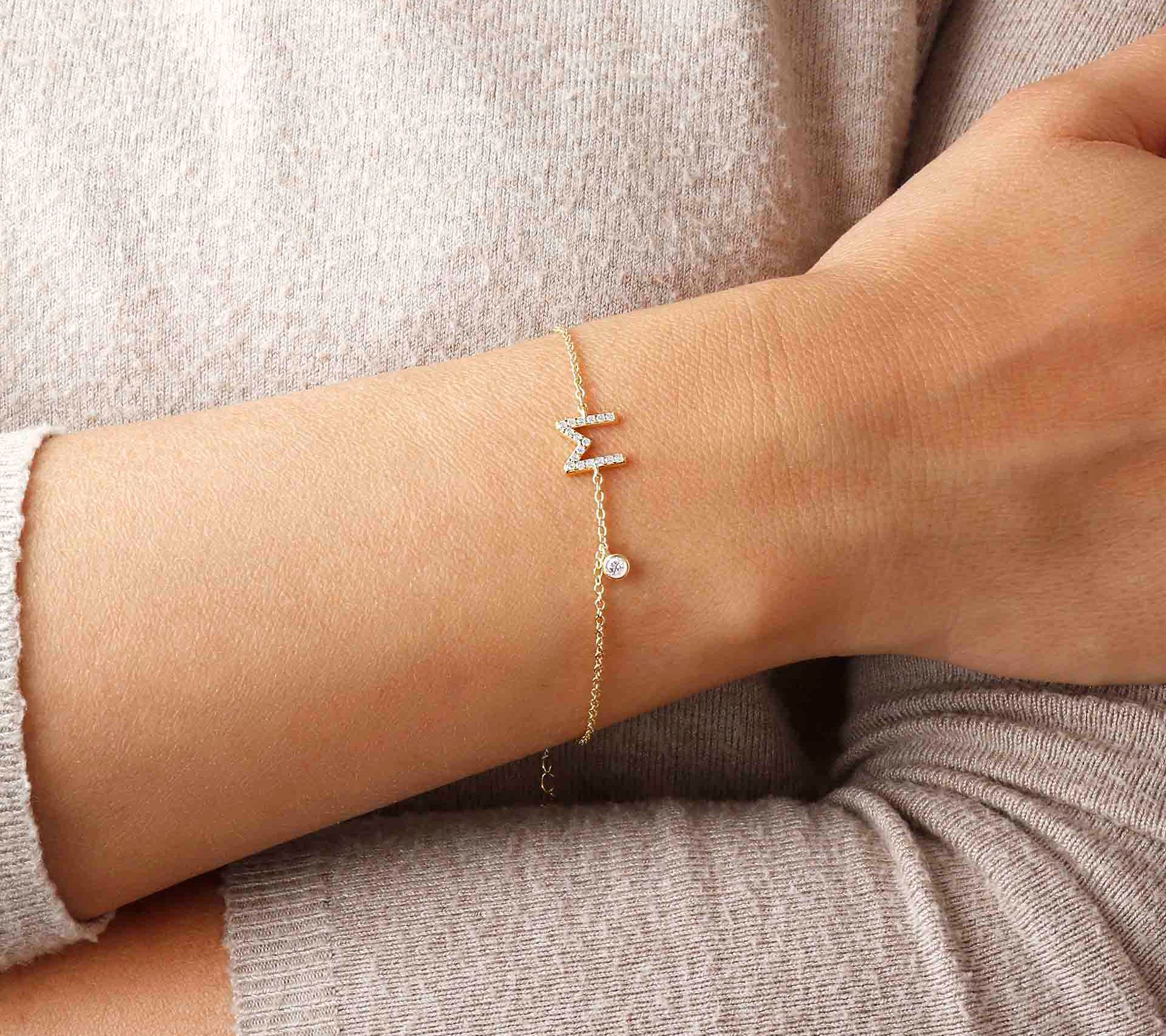 Diamonique Initial Adjustable Bracelet, 14K Gol d Clad