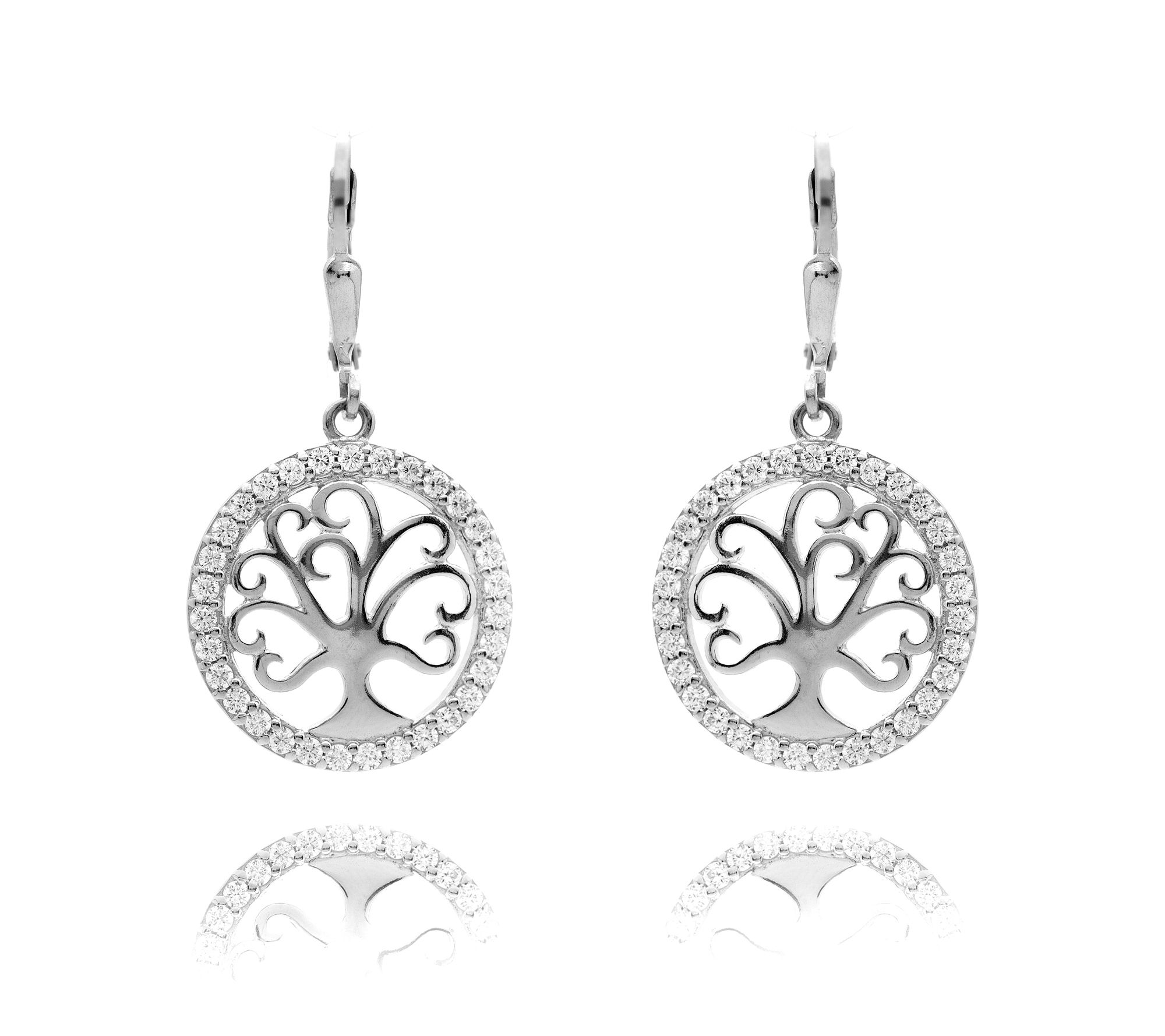 Diamonique Tree of Life Dangle Earrings, Sterling Silver