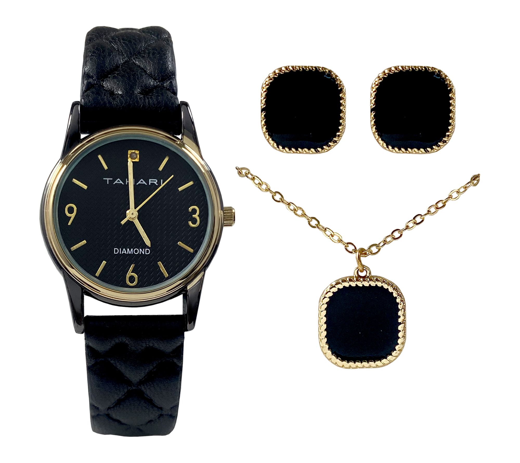 Tahari Women's Goldtone Necklace, Earrings & Watch Set