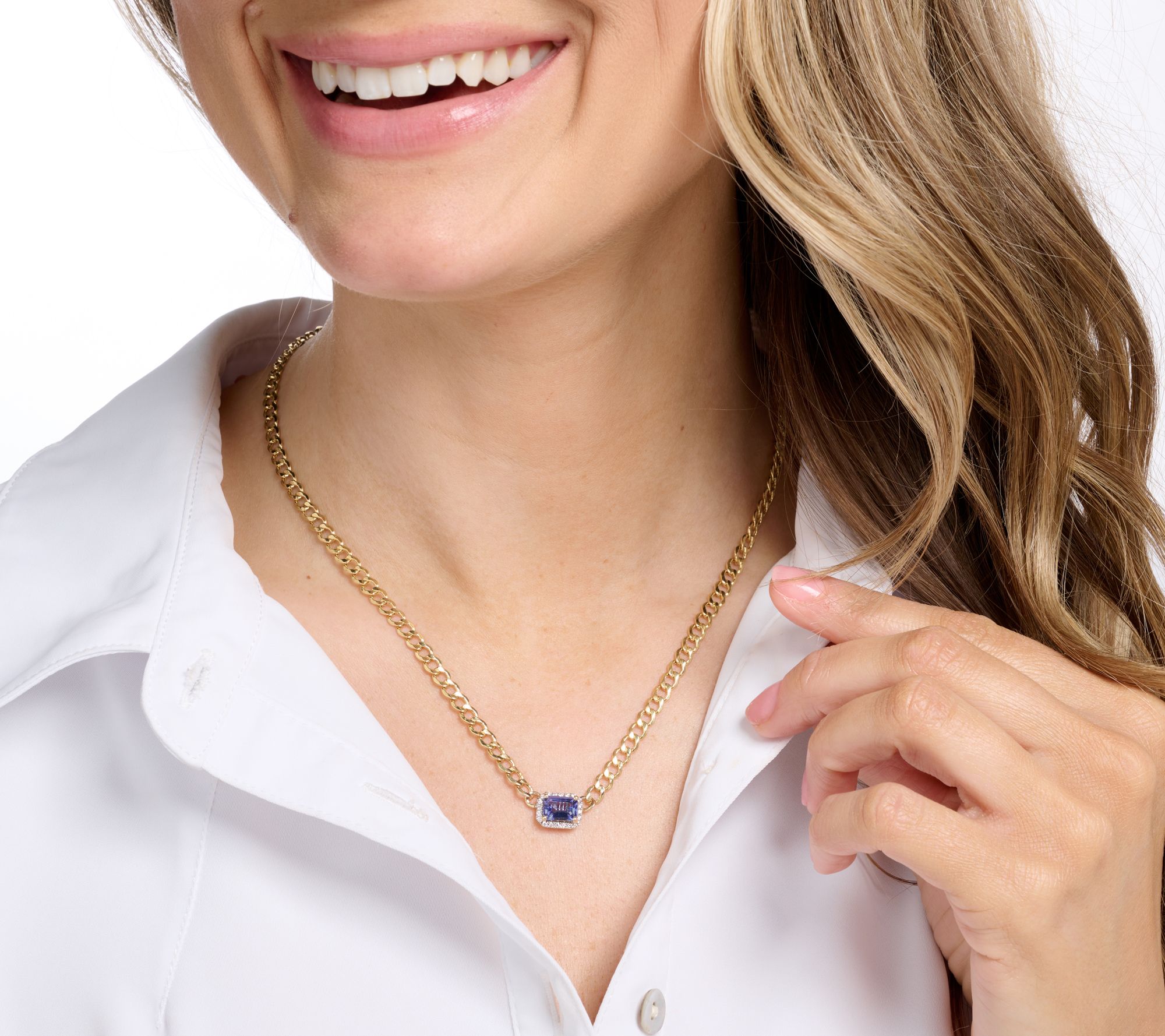 KALLATI Tanzanite & Diamond Curb Link Necklace, 14K Gold