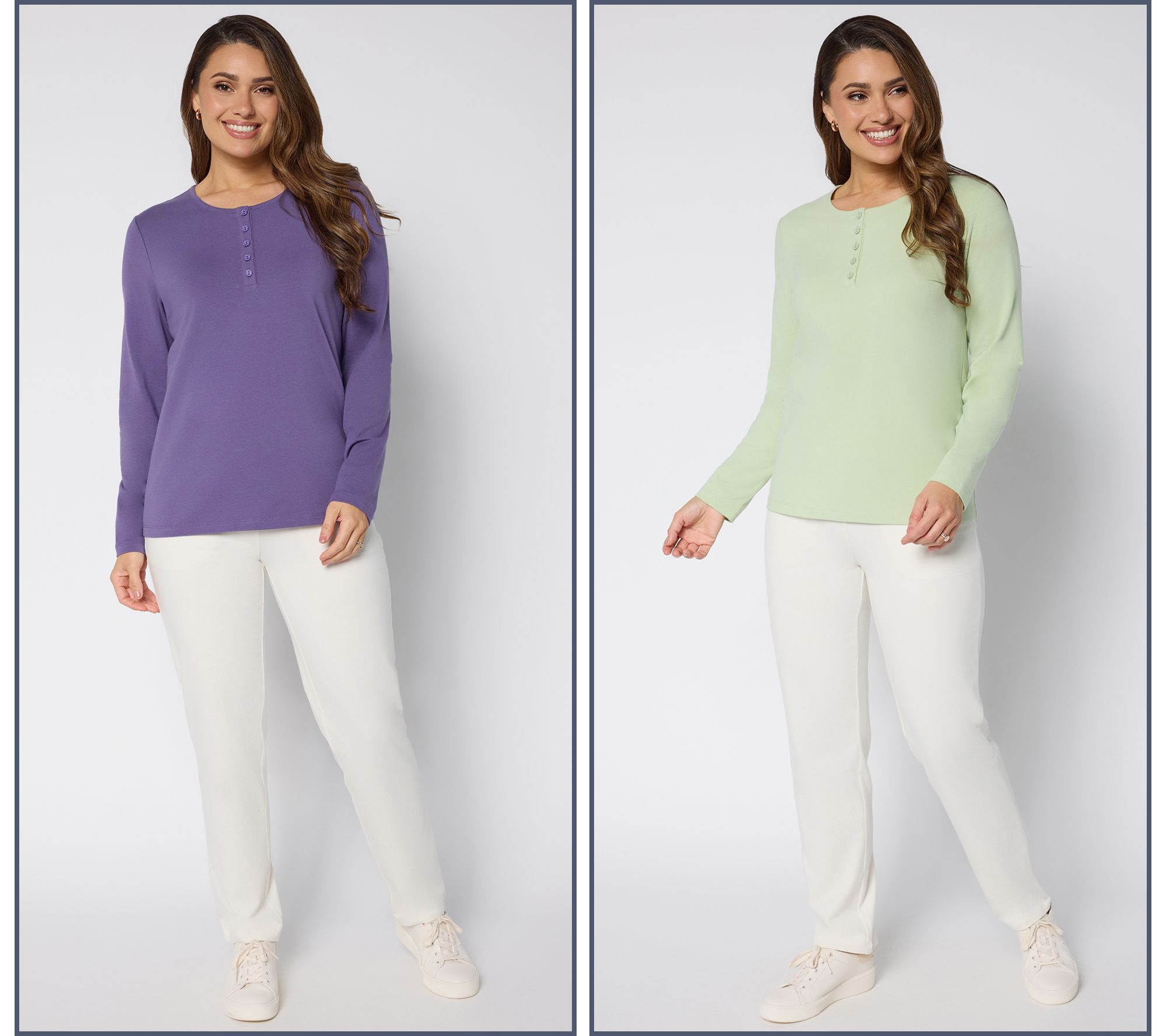 Denim & Co. Essentials 2-Pack Long Sleeve Stretch Henleys