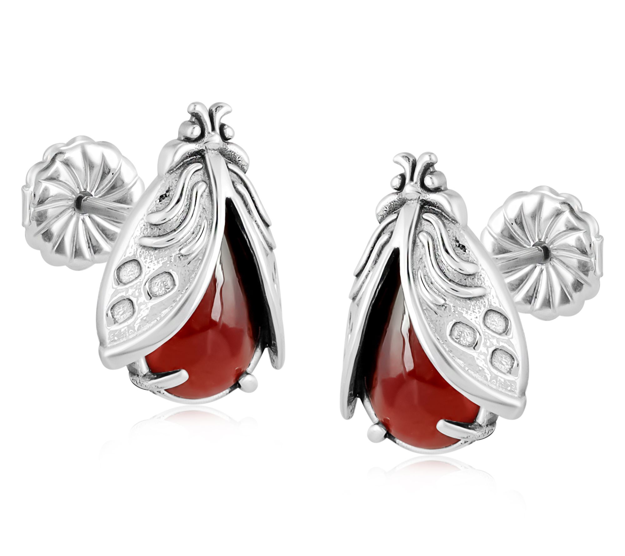 American West Sterling Ladybug Gemstone Stud Earrings