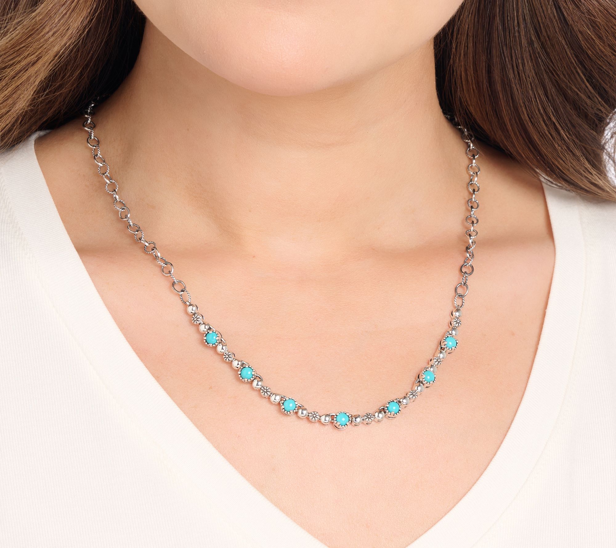 American West Sterling Silver Gemstone Concha Crescent Necklace