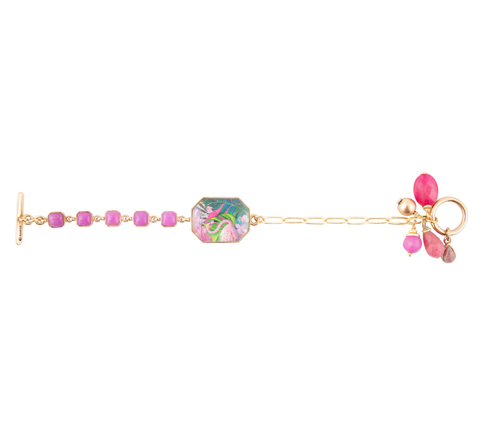 Barse Artisan Crafted Flamingo Pink Agate Golden Link Bracelet