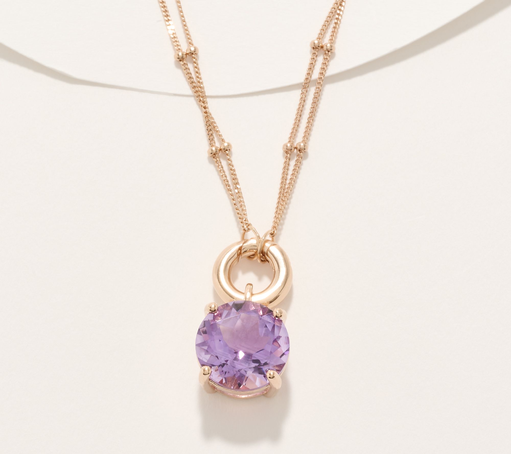 Affinity Gems Round Amethyst Solitare Charm Necklace, Sterling Silver