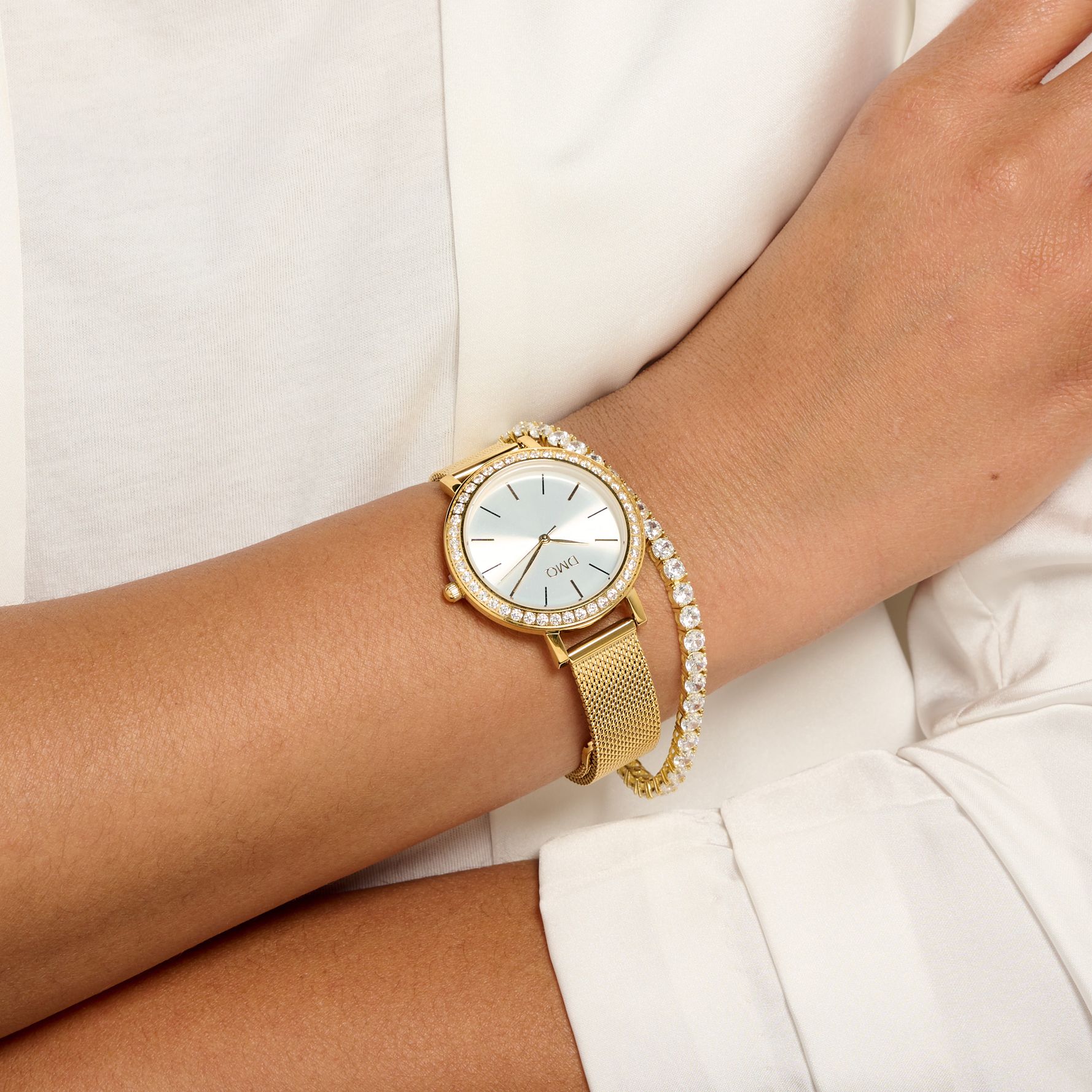 Diamonique Tennis Bracelet and Watch Set, Sterling Silver