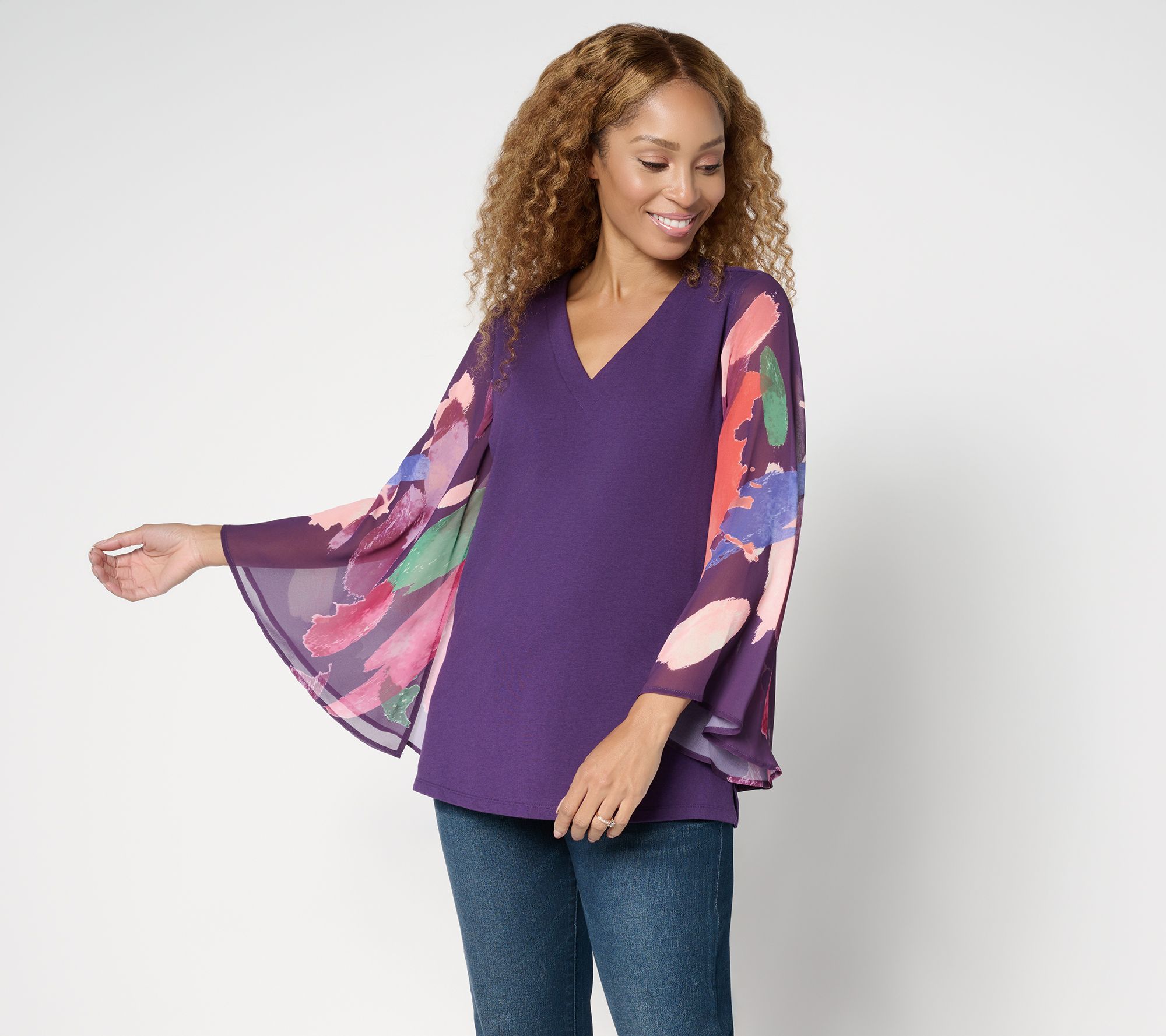 Brandis Dress Out Loud Autumn Abstract Breezey Sleeve V-Neck Top