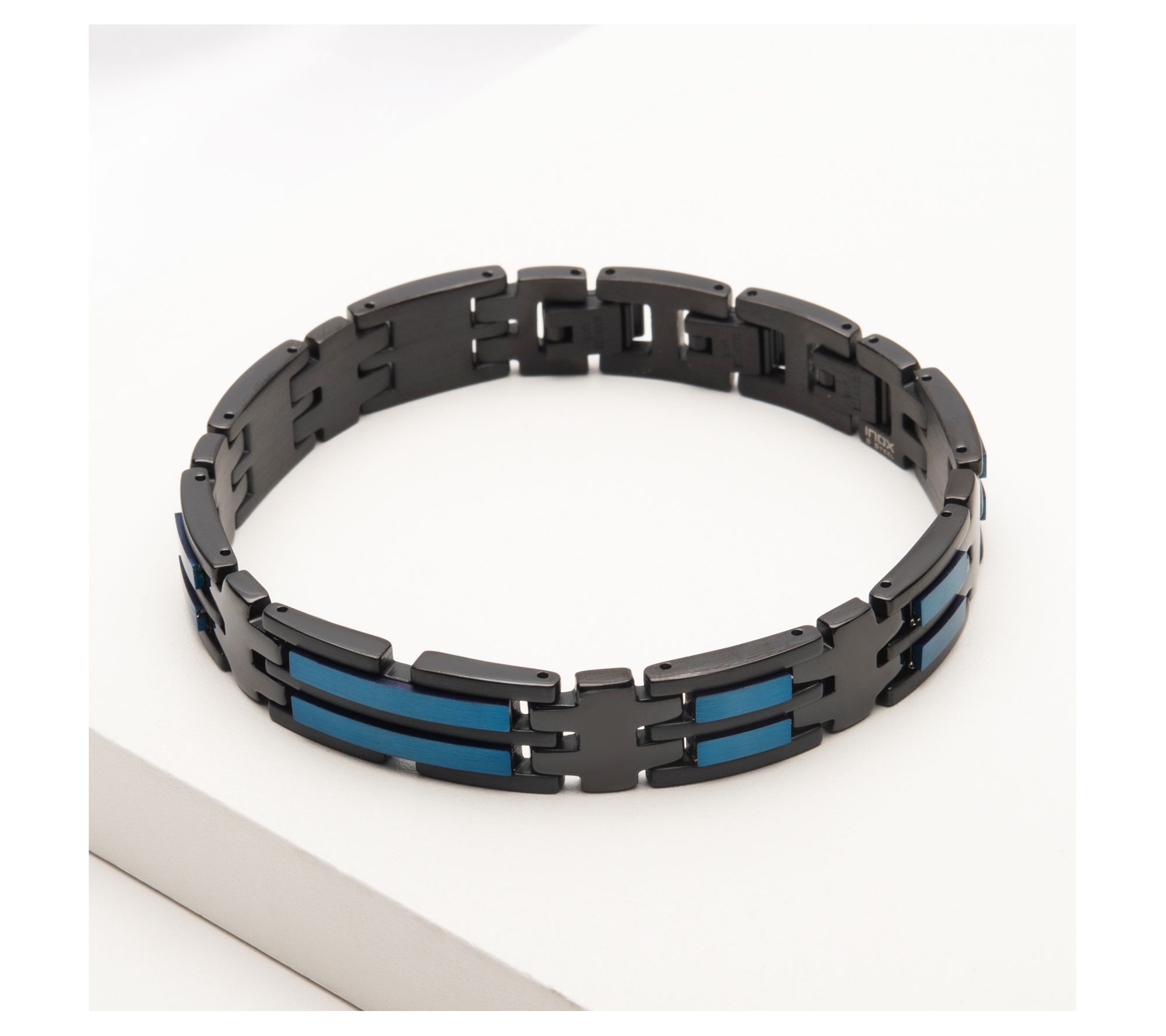Verve Men's Jewelry Blue & Black Stainless Steel Link Bracelet