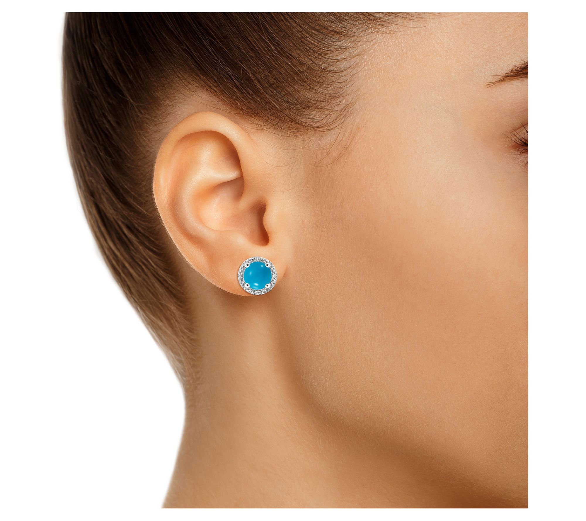 Affinity Gems Round Turquoise & Diamond Earrings, Sterling
