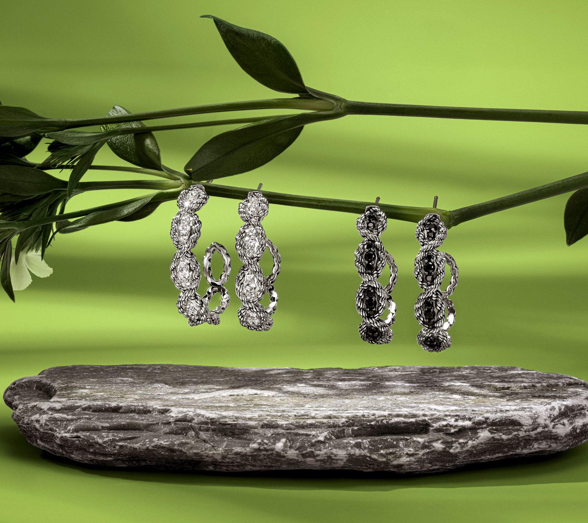 JAI Ireland Sterling Silver Cara Rope Pave Gemstone 1 1/4