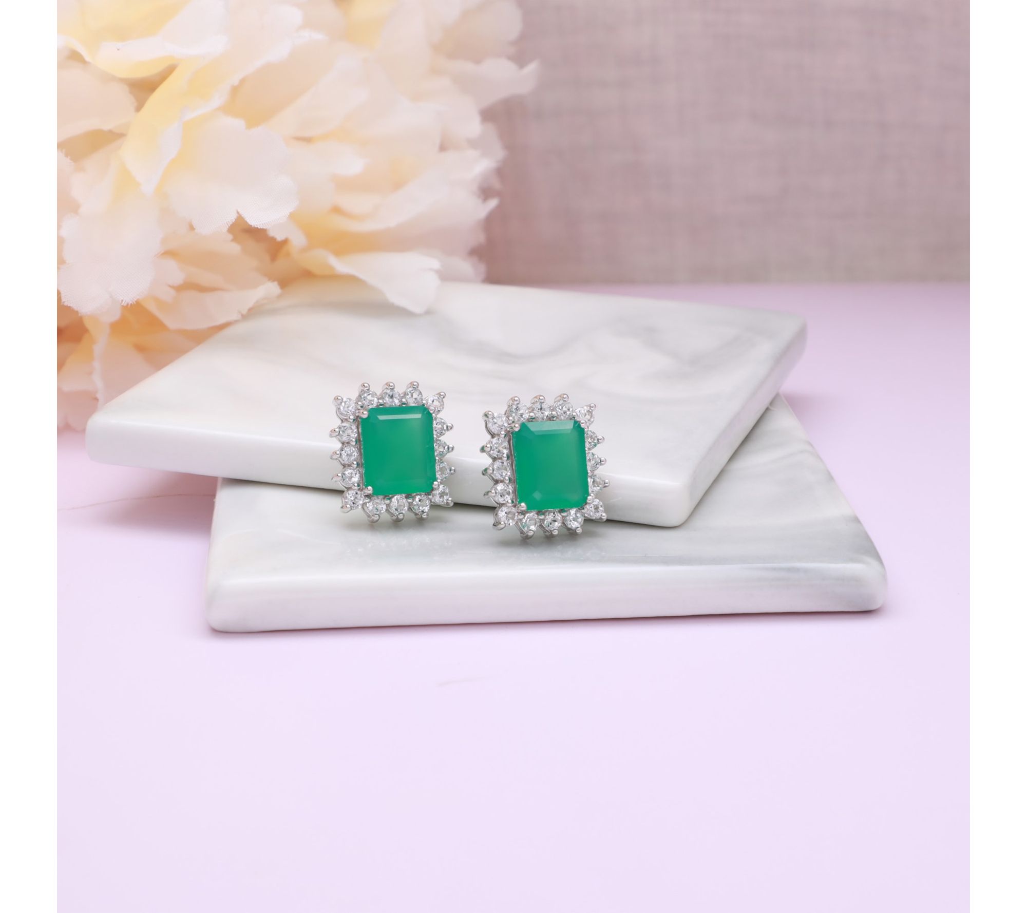 Ariva Sterling Green Chalcedony & White Topaz Vivien Earrings