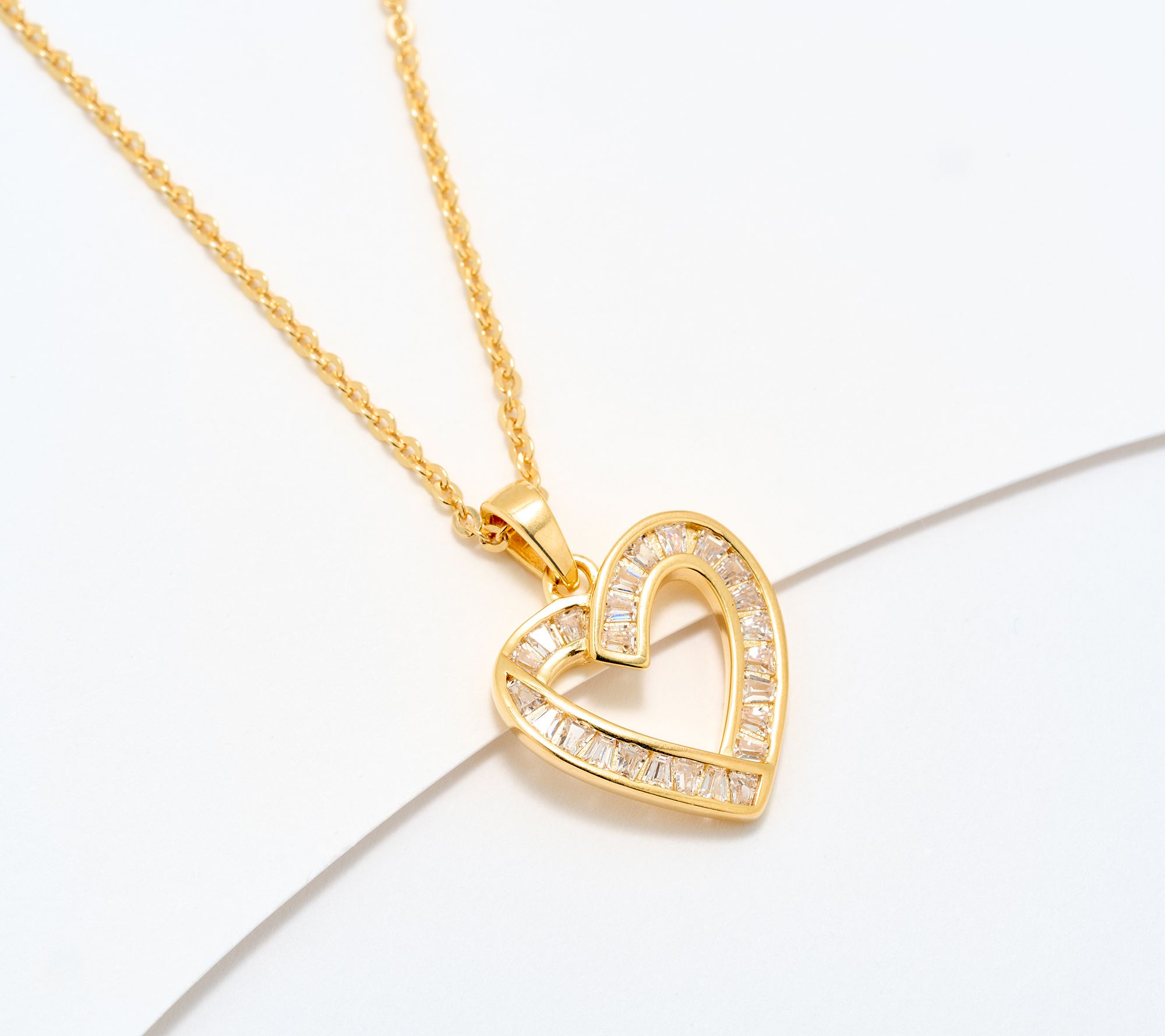 Diamonique Italia Baguette Heart Necklace, Sterling Silver