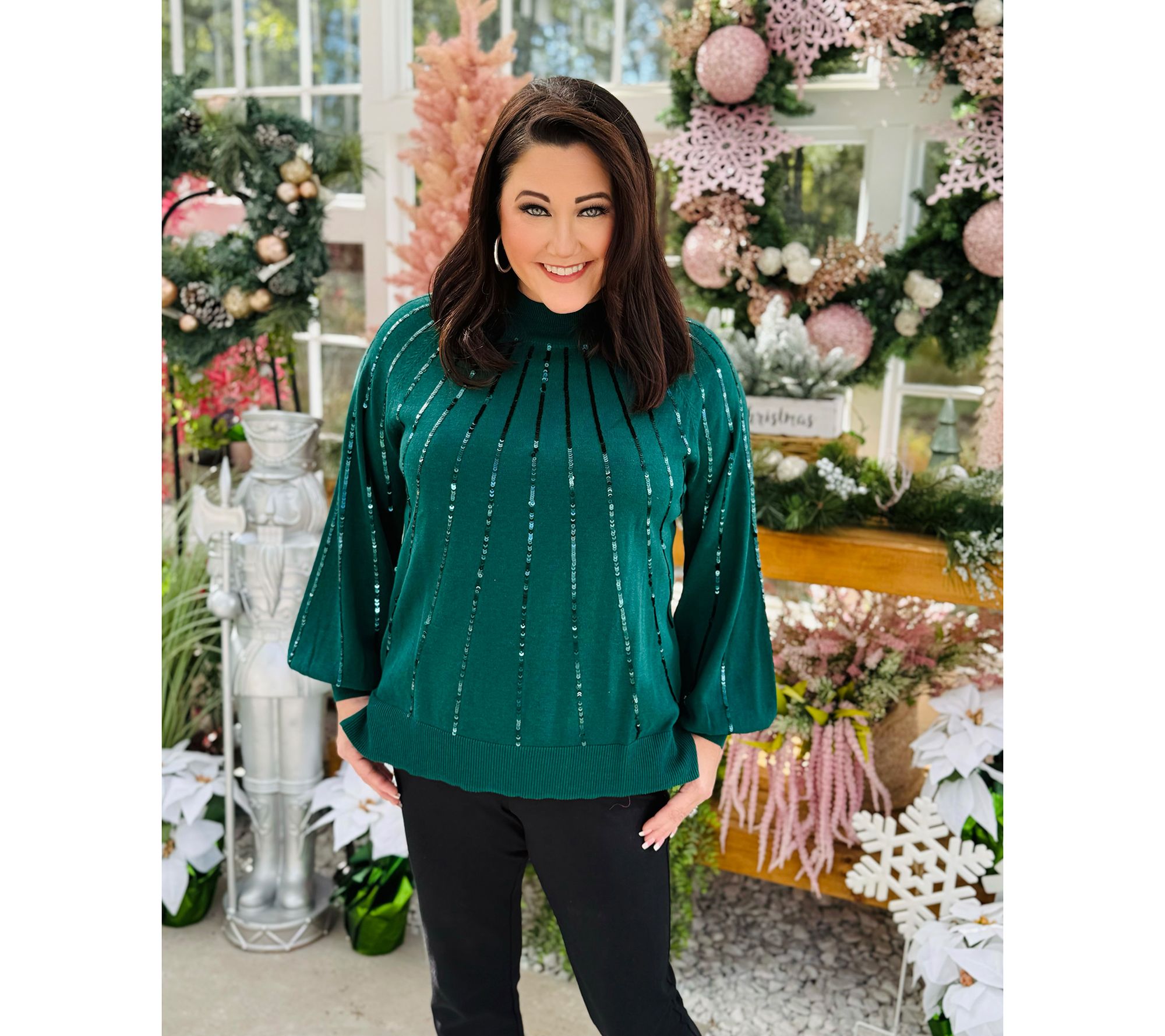 Jingle Belles by Kim Gravel Star Burst Sequin Glam Mock Sweater