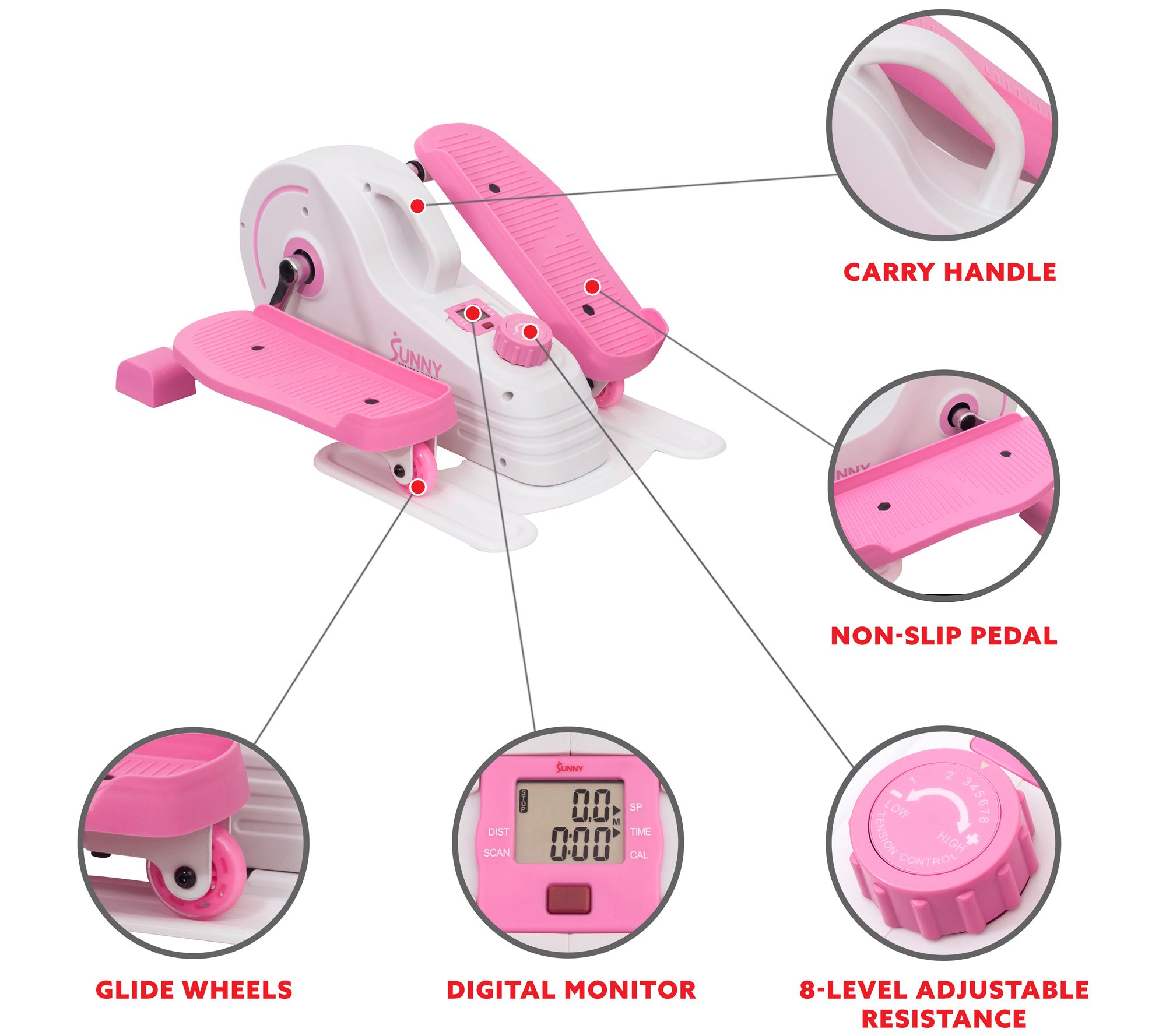Sunny Health & Fitness Pink Under Desk Elliptic al P2030