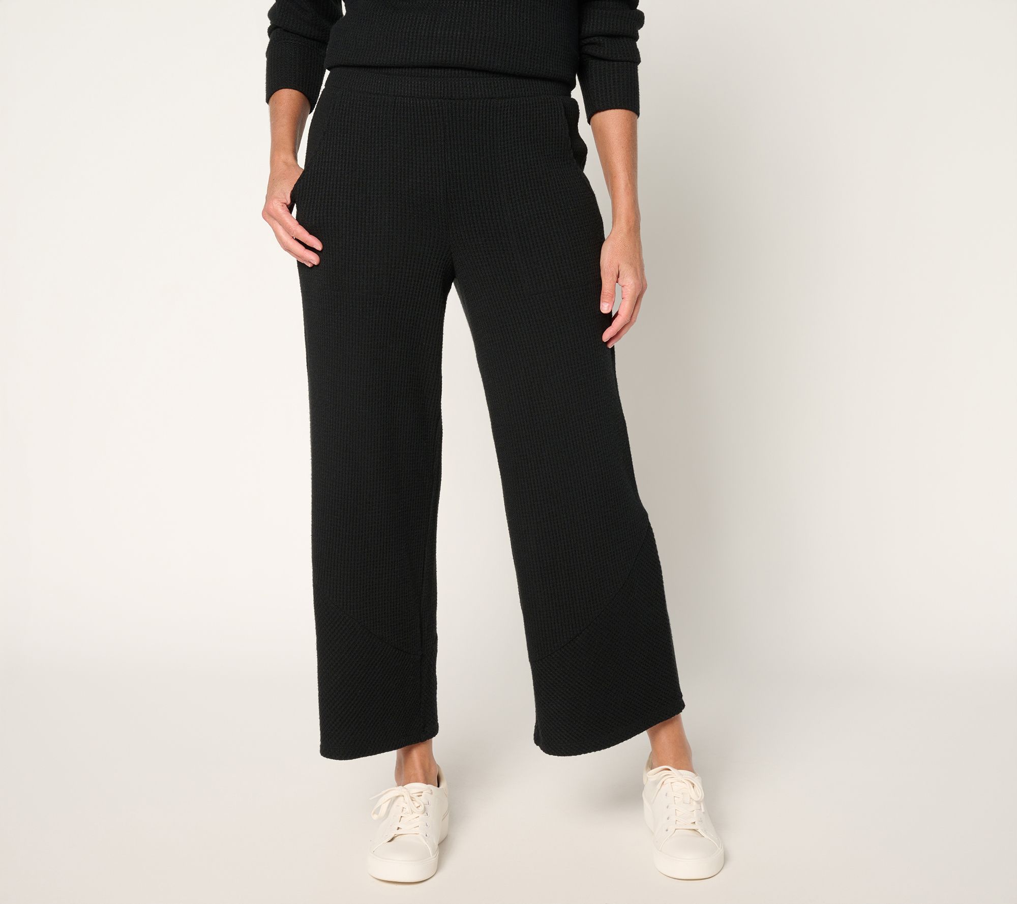 AnyBody Regular Brushed Waffle Asymmetrical Seam Wide Leg Pants