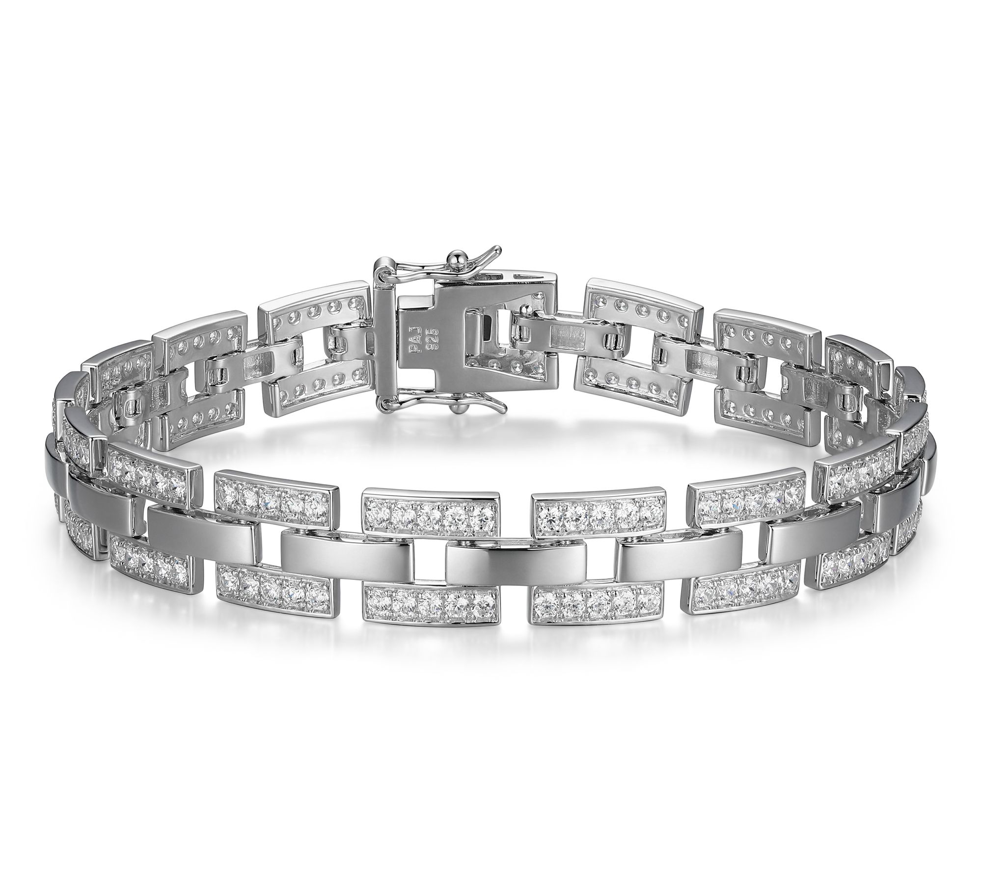 Diamonique Men's Pave Jewelry Link Bracelet, Sterling Silver