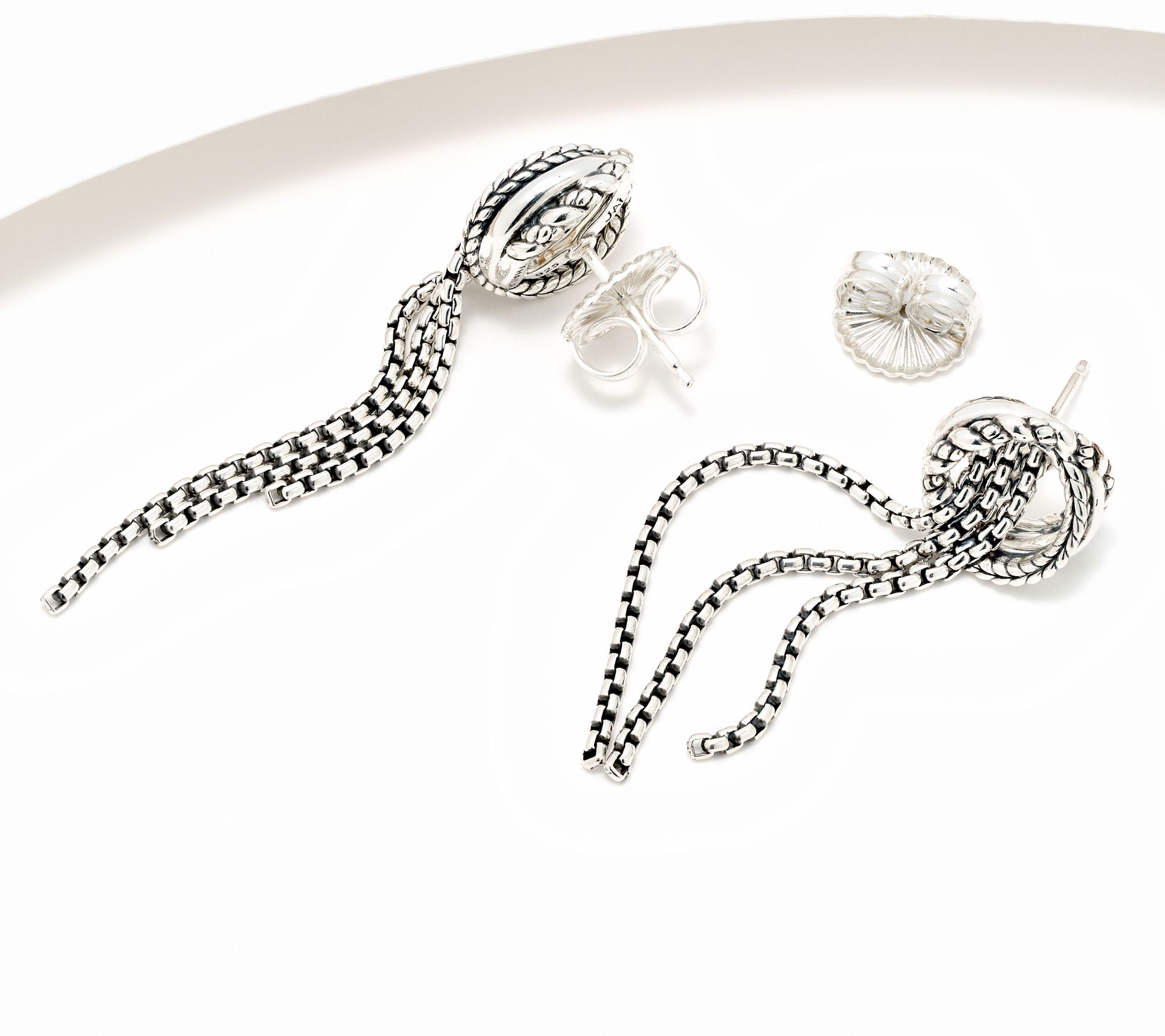 JAI Sterling Silver 1.6mm Box Chain Drop Earrings