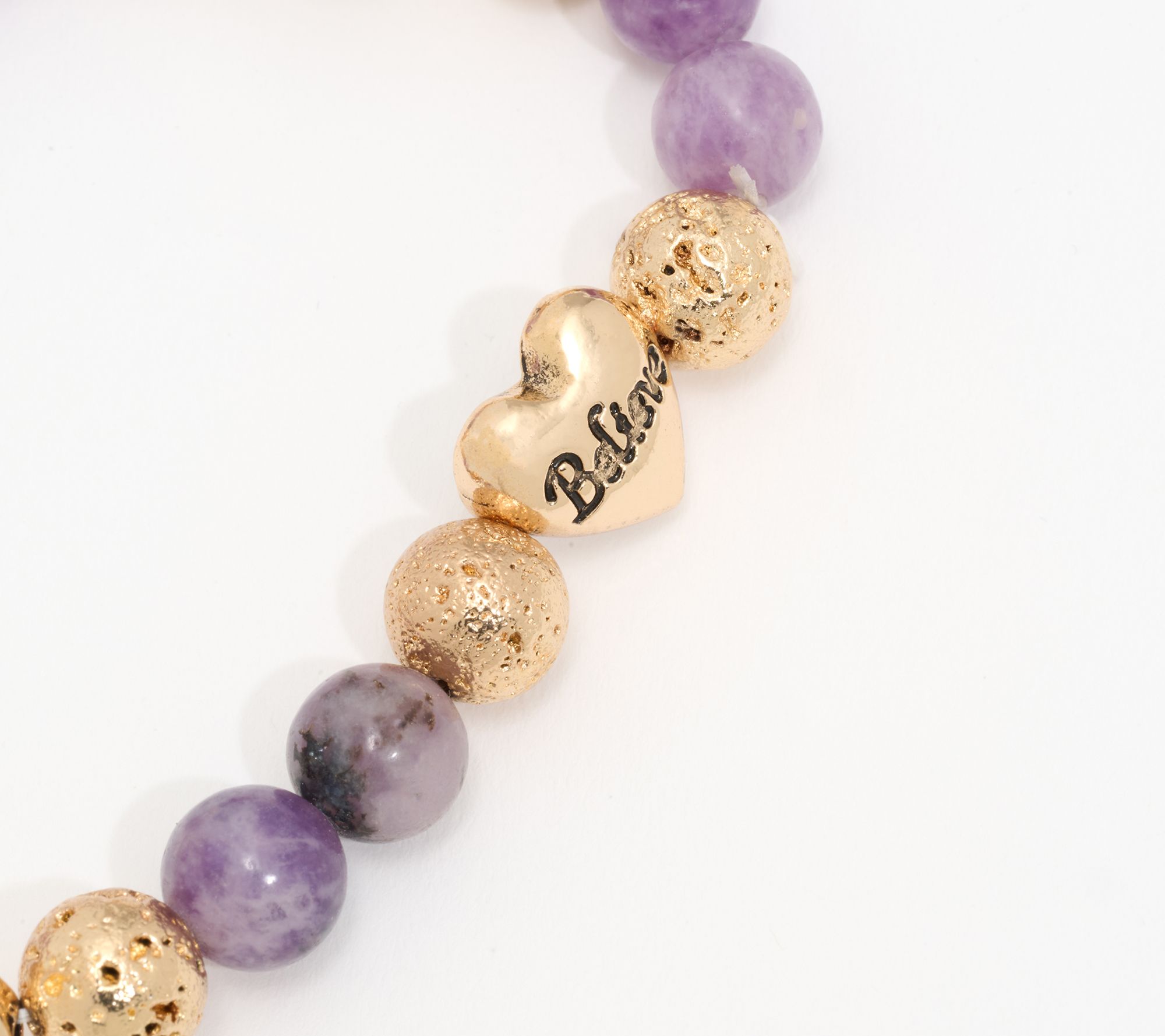 Zorbitz Set of 2 Lava & Gemstone Bead Heart Charm Bracelets