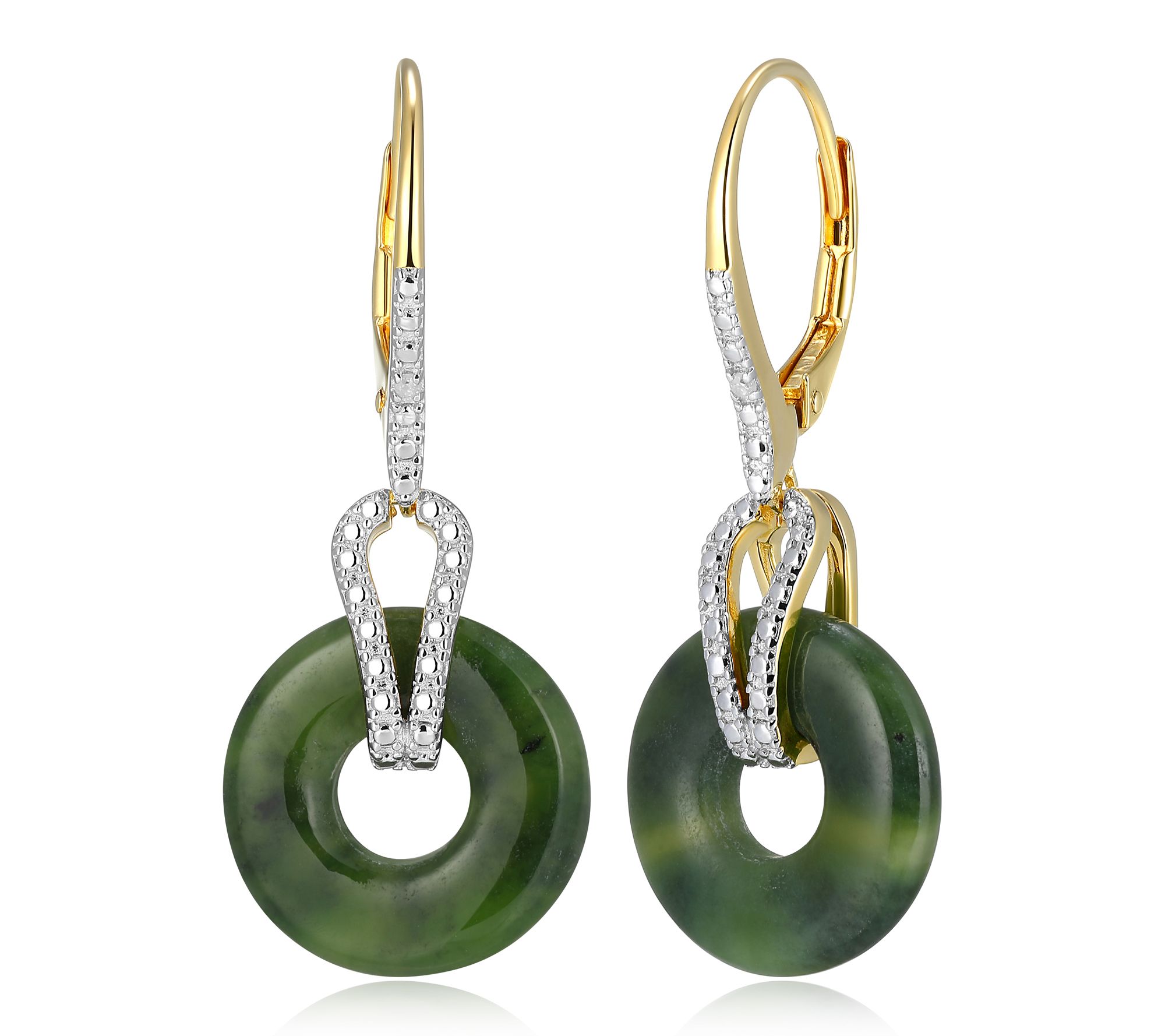 Dynasty Jade Open Circle Leverback Earrings, 18k Gold Plated