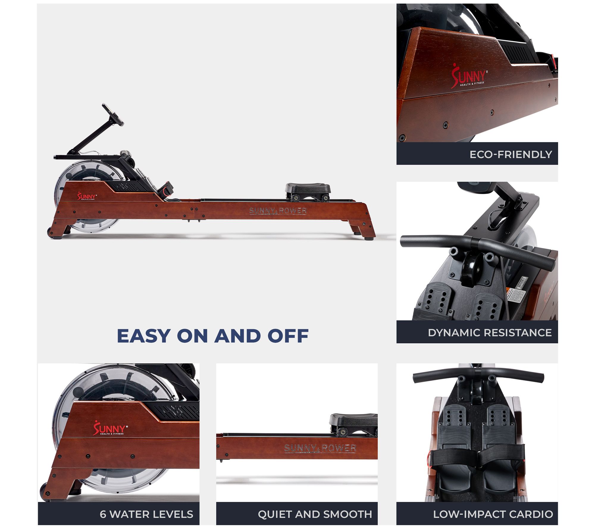 Sunny Health Fitness Hydro Wooden Water Rower