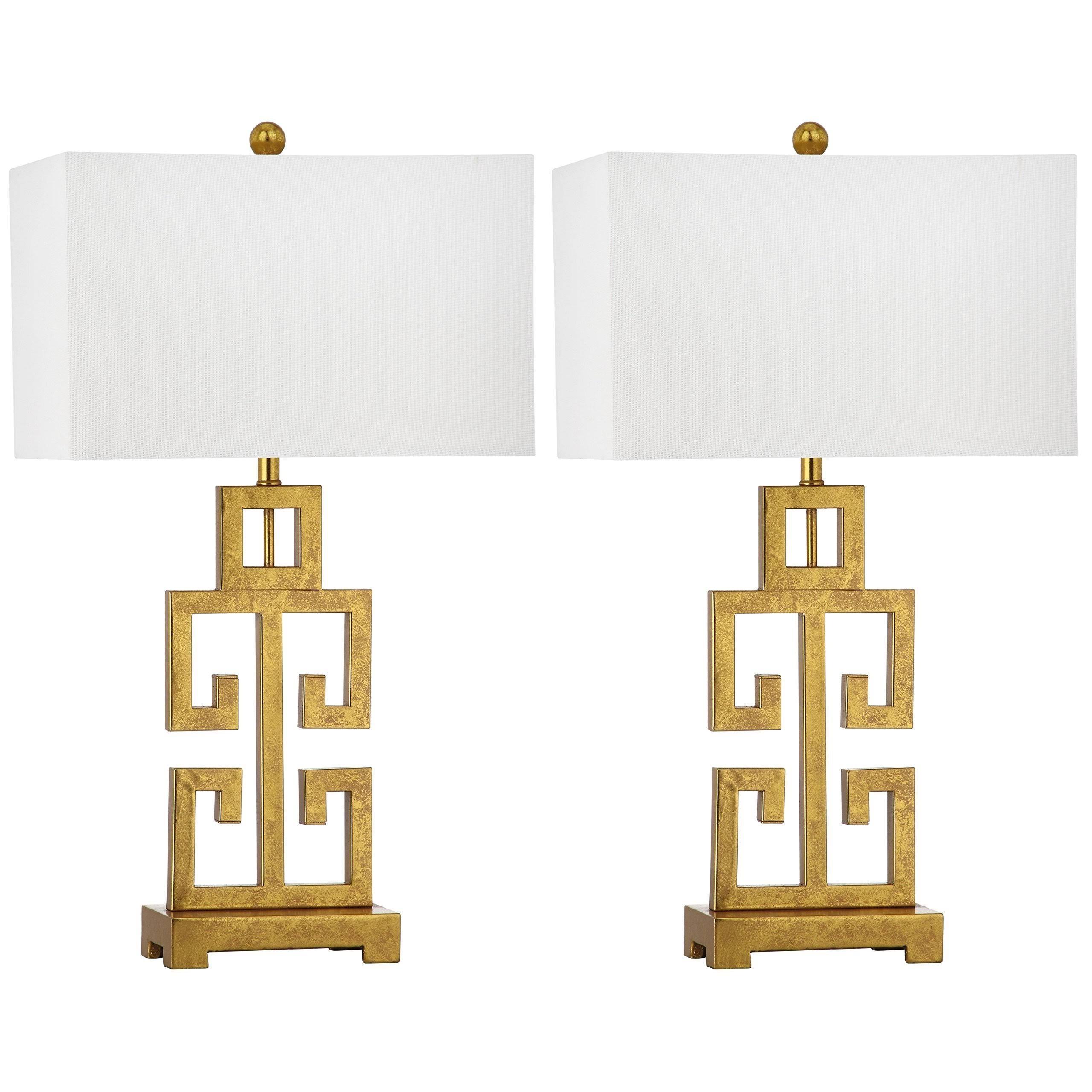 Safavieh Greek Key 1-Light Table Lamp In Antique Gold With Cotton Shade (Set Of 2)