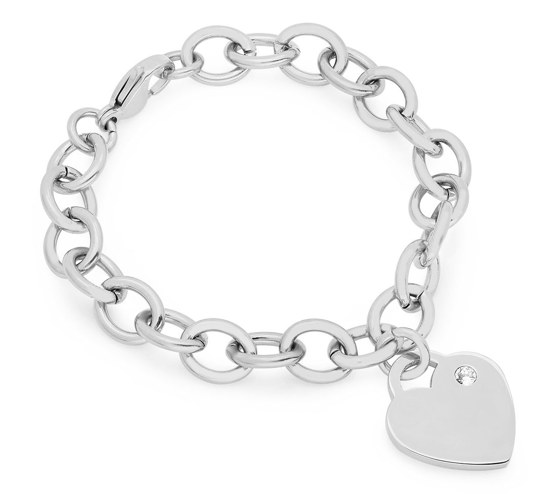 Steel By Design Heart Charm Rolo Chain Bracelet