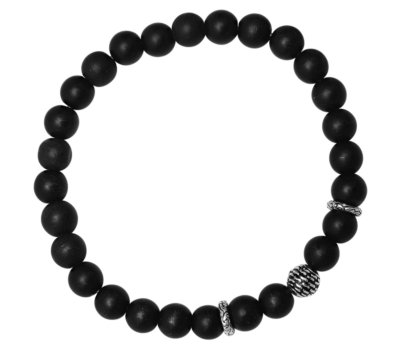 Silver Style Men's Black Beaded Bracelet, Sterling