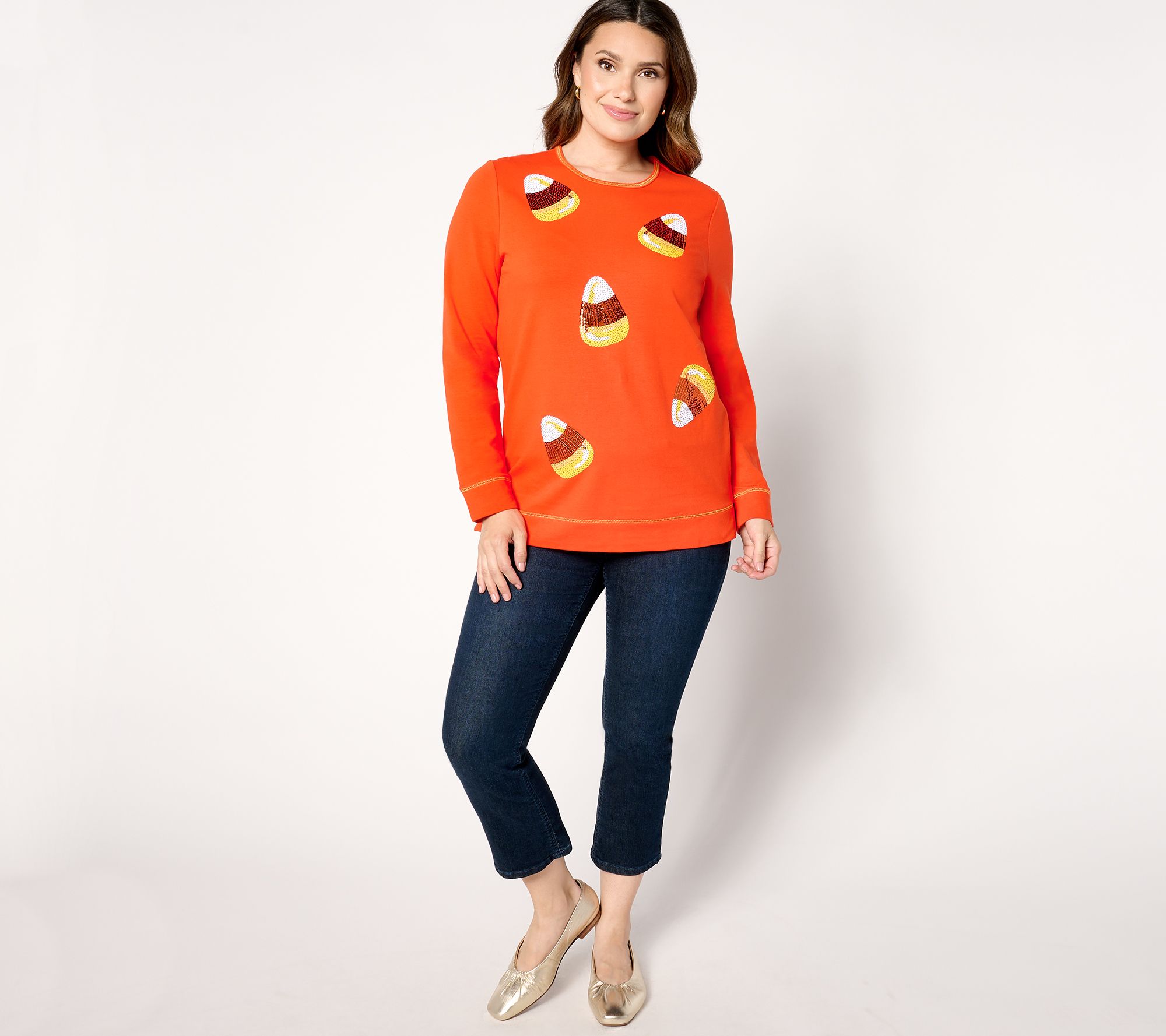 Quacker Factory Kisses of Autumn Sequin French Terry Top