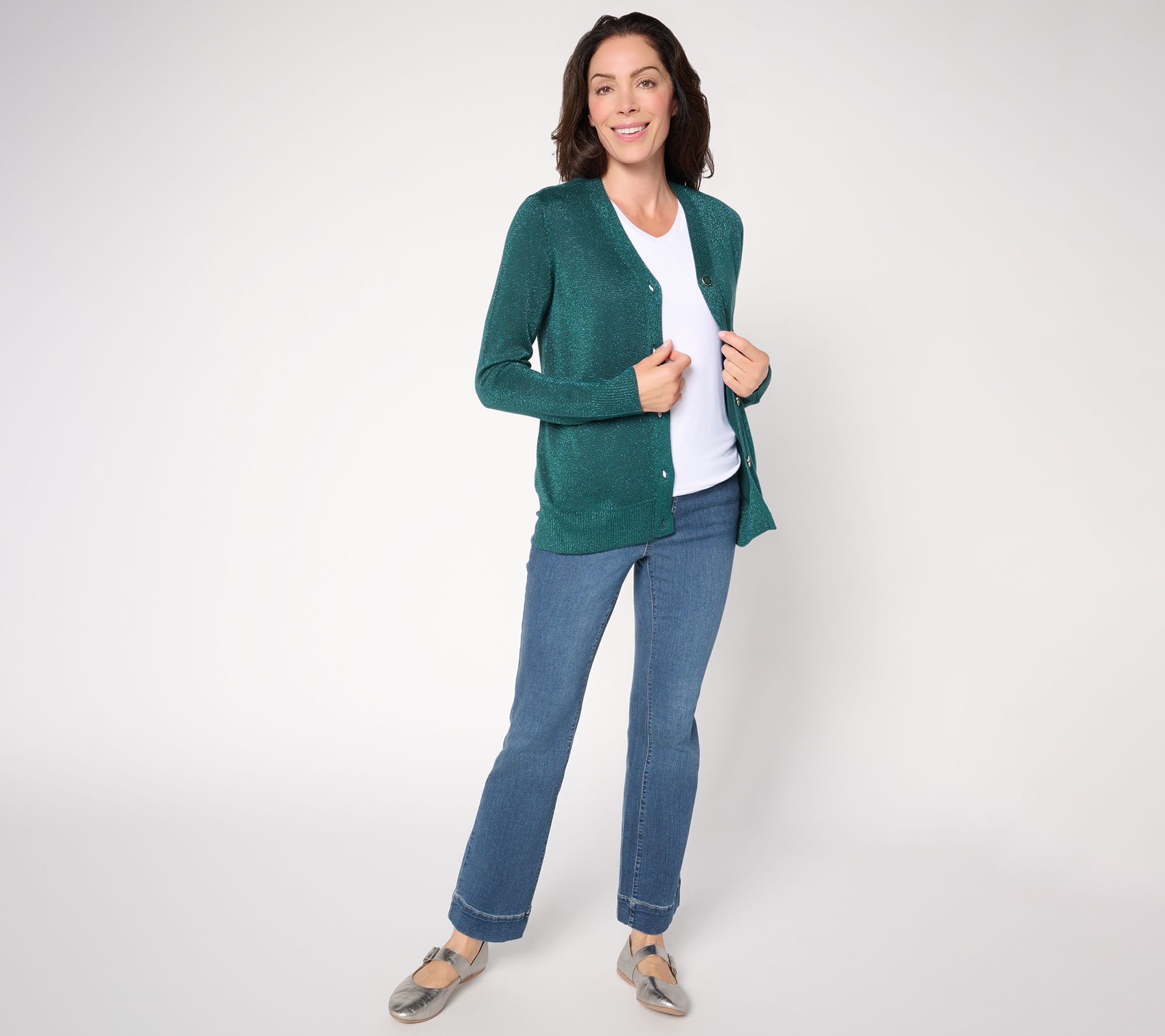 Jingle Belles by Kim Gravel Glam Lurex V-Neck Cardigan
