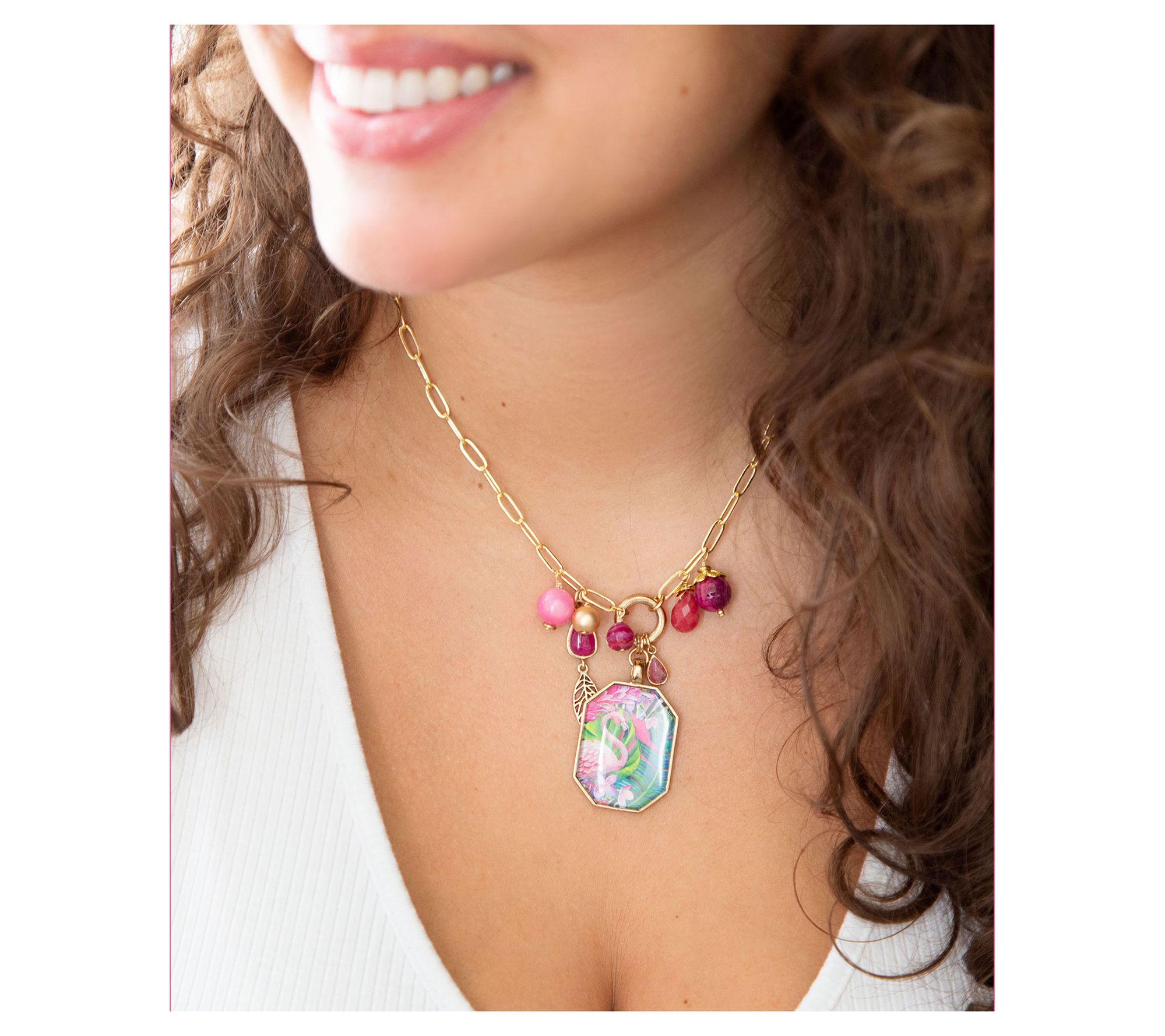 Barse Artisan Crafted Scenic Flamingo Pink Agate Necklace