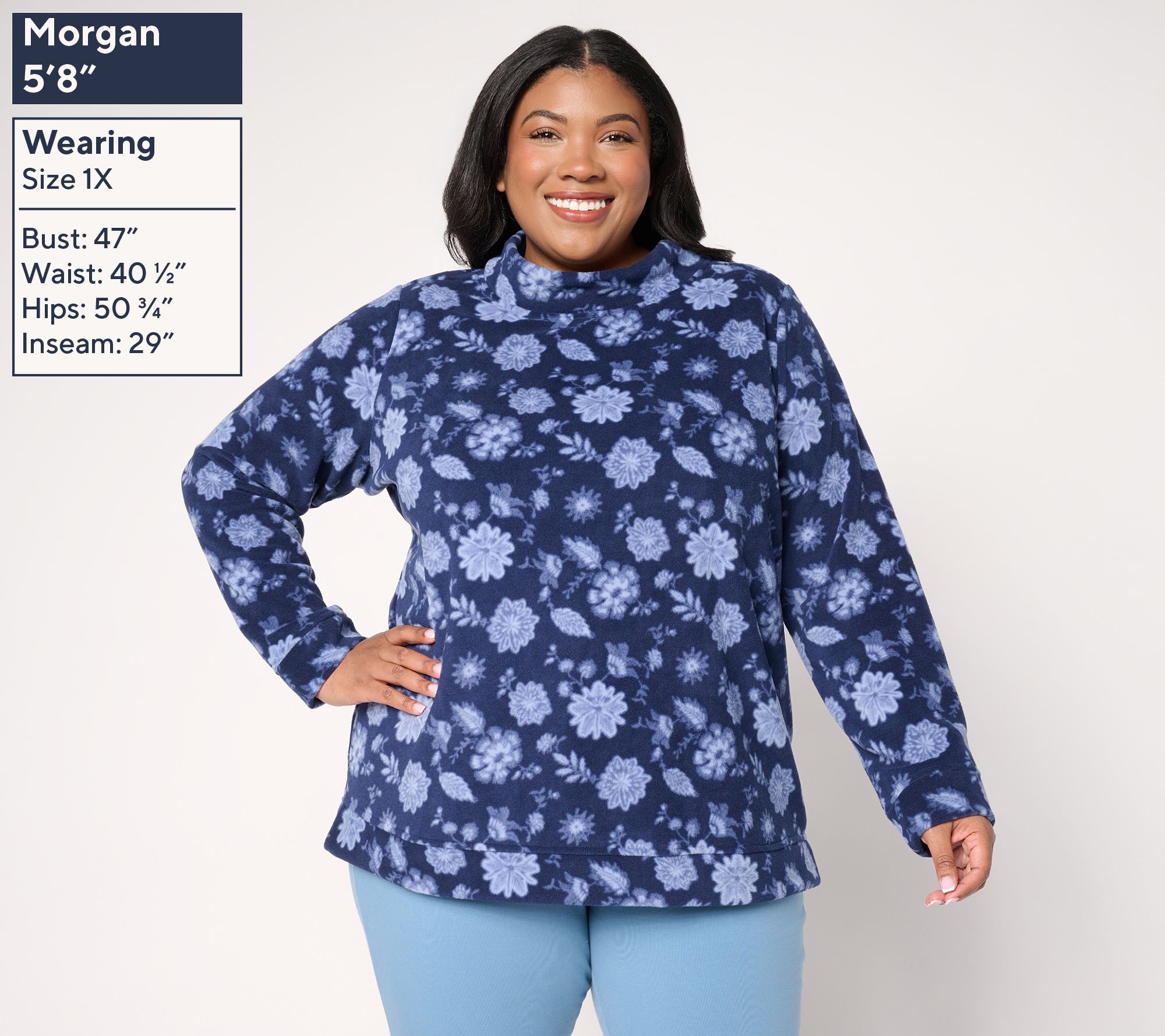 Denim & Co. Printed or Solid Fleece Funnel Neck Top