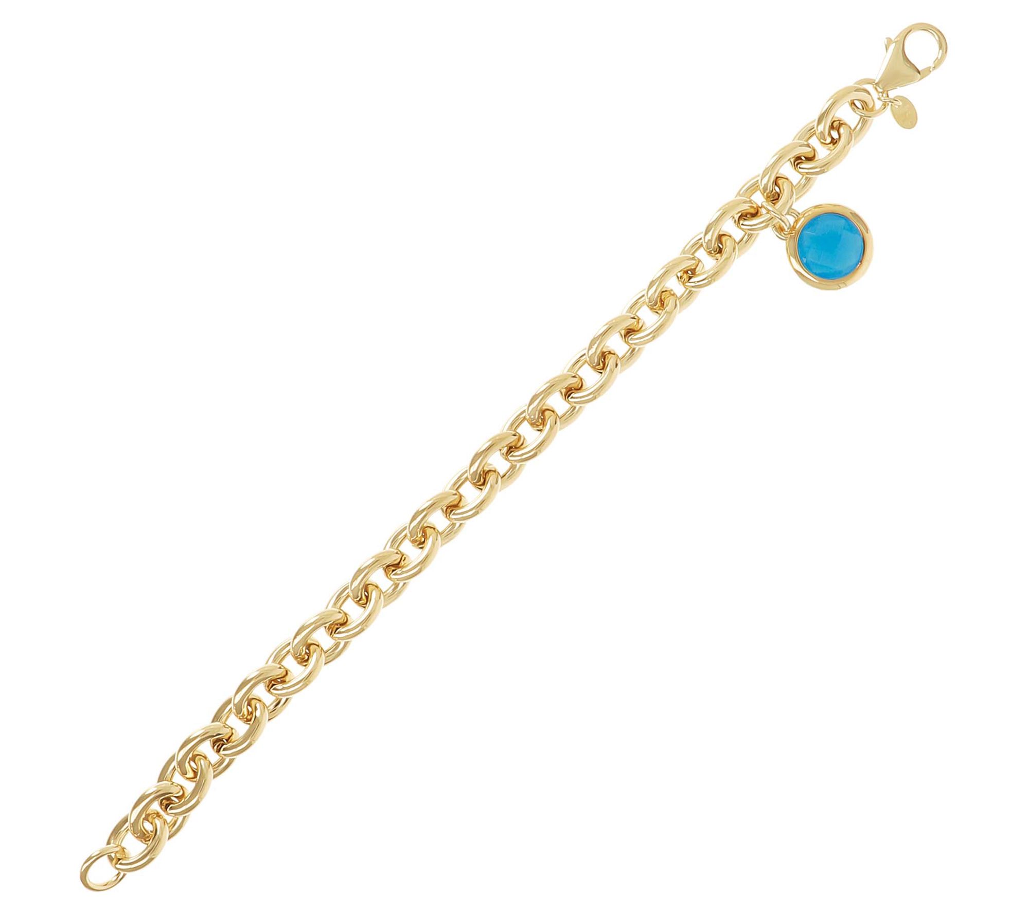 Bronzo Italia Gemstone Charm Rolo Link Bracelet