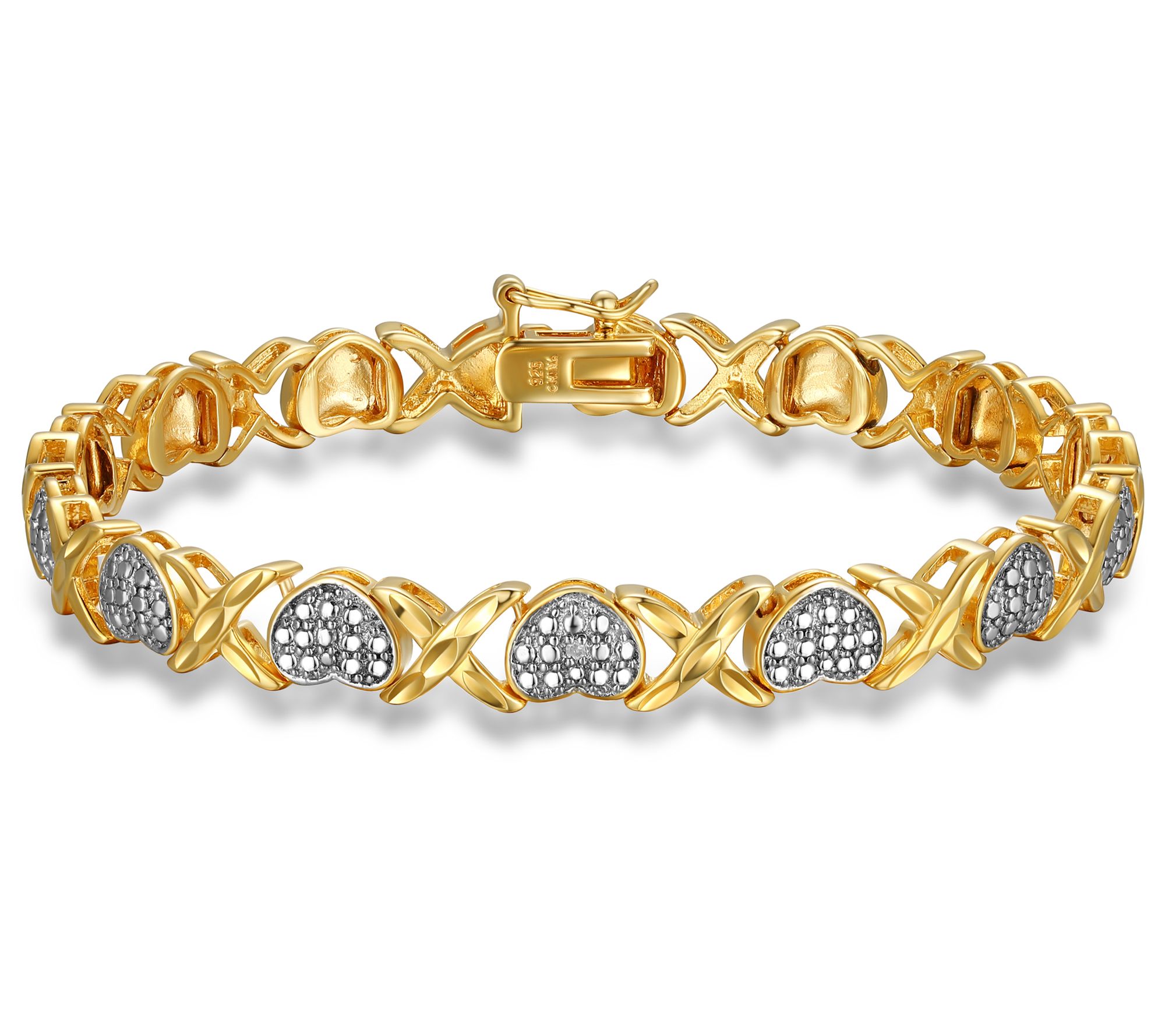 18K Gold Plated Diamond Accent X & O Heart Bracelet