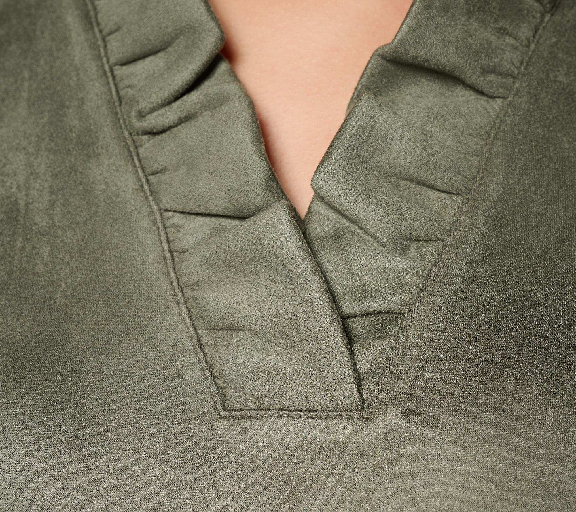 Belle Boho by Kim Gravel PerSuede Me Ruffle Collar V Neck Top