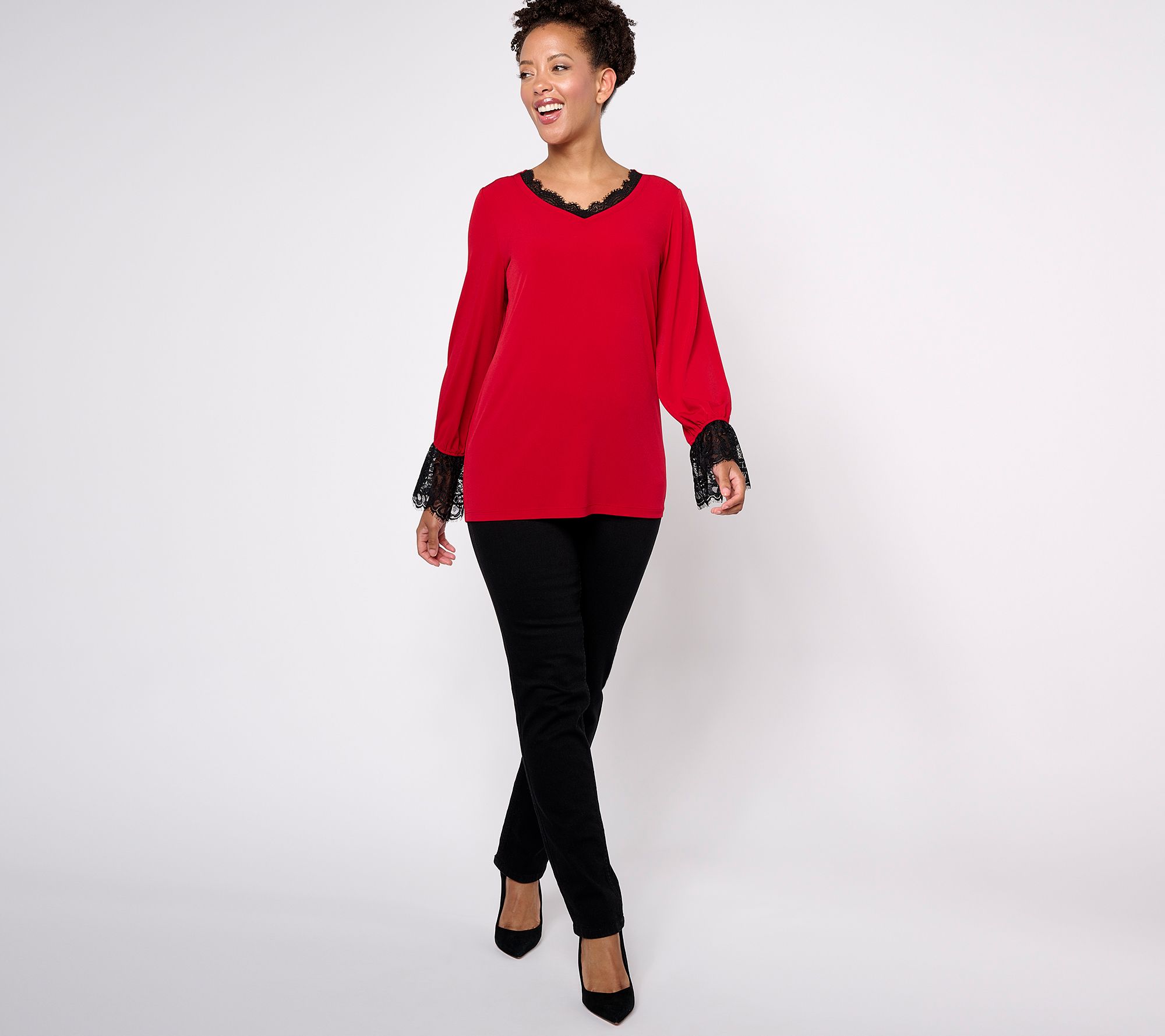 Susan Graver Occasions Liquid Knit Bracelet Sleeve Lace Top