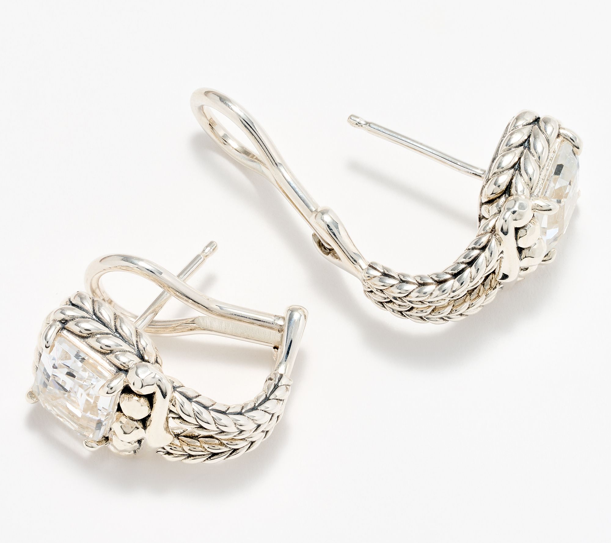 JAI Sterling Silver Emerald Cut Gemstone Earrings